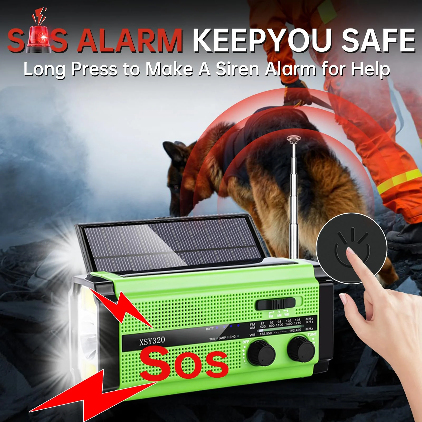 5000mAh/18500mWh Emergency Hand Crank Radio with 2 Solar Panels,Portable AM FM NOAA Weather Radio,Rechargeable Battery Powered Radio,USB Charger,SOS,Flashlight,Reading Lamp for Home Outdoor Green - Image 4