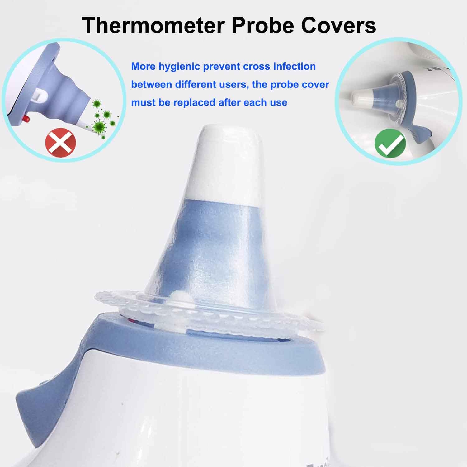 500X Ear Thermometer Probe Covers Refill Caps Lens Filters, Refill Covers Compatible with Braun Ear Thermometer, BPA Free and Disposable Digital Covers for Braun IRT 6520, IRT6020, IRT6500 Series 500 - Image 2