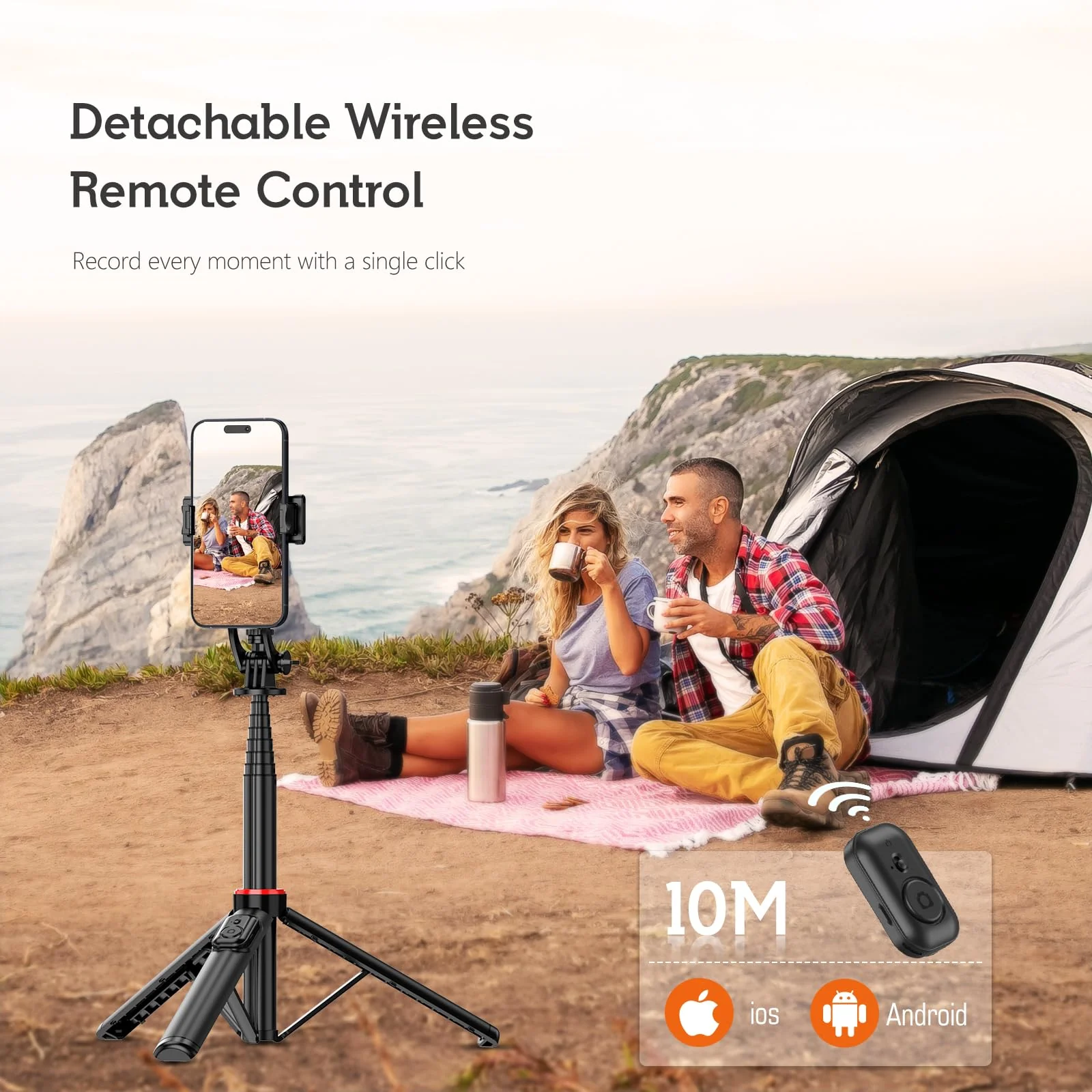 51”Selfie Stick Tripod, Aluminum Alloy Integrated Smartphone Tripod Stand with Wireless Remote Control Portable Retractable Cell Phone Tripod for iPhone/Samsung/GoPro/Android Phone Black - Image 7