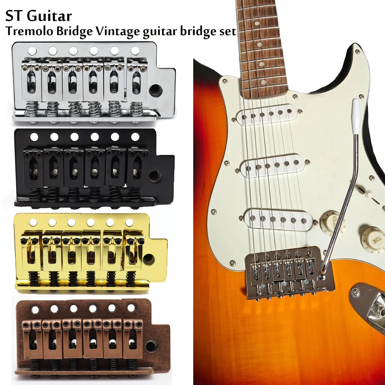 52.5mm ST Guitar Tremolo Bridge Vintage guitar bridge set for Squier/Mexico Fender Strat Stratocaster Electric Guitar Replacement (Red copper) Red copper - Image 6