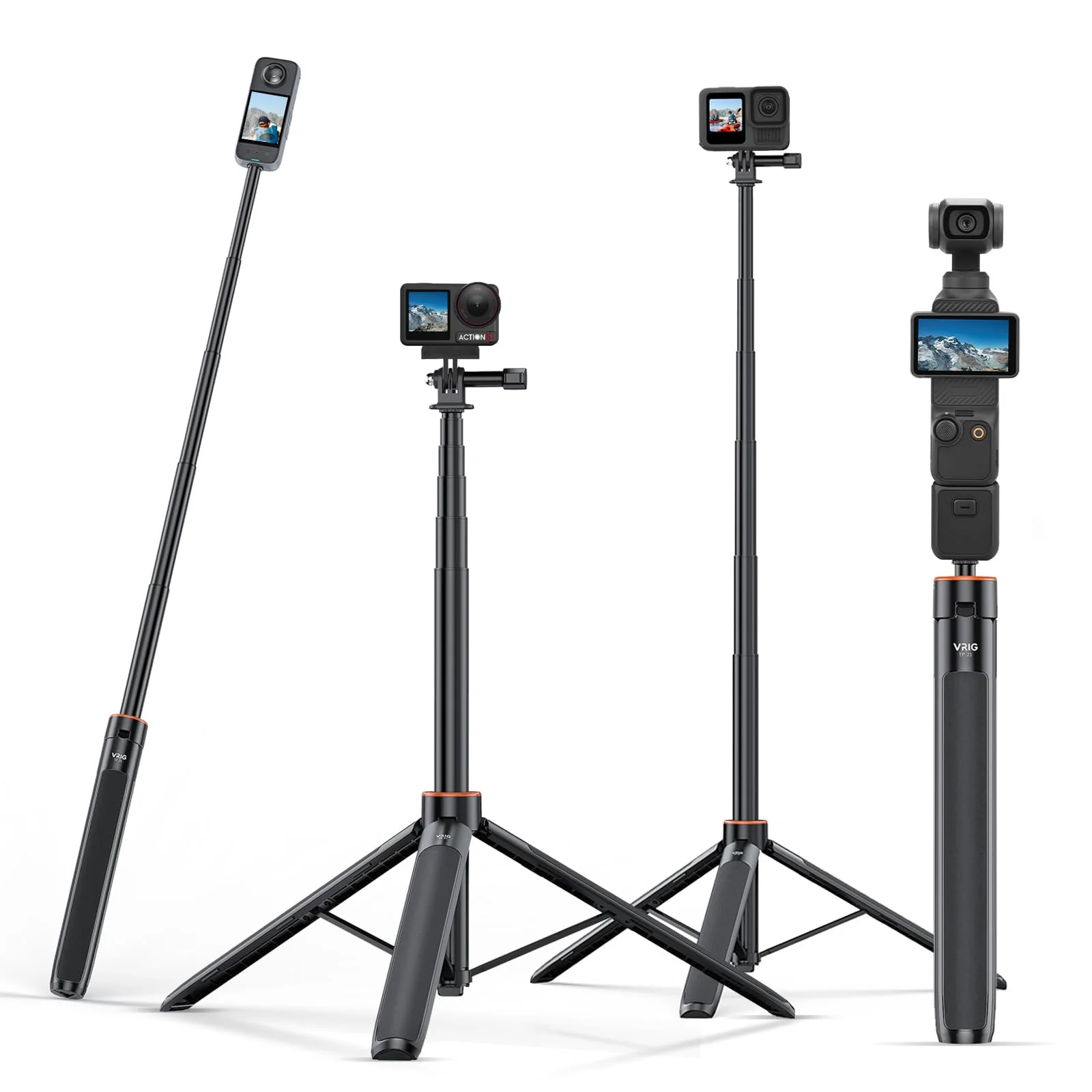 53.74‘’ Selfie Stick Extendable Camera Vlogging Tripod for DJI Action 5 Pro Insta 360 GO 3S/X4/X3,Camera Mount Extender Telescopic Rod Extension Pole,Osmo Pocket 3 Tripod for GoPro 13/12/11/10/9