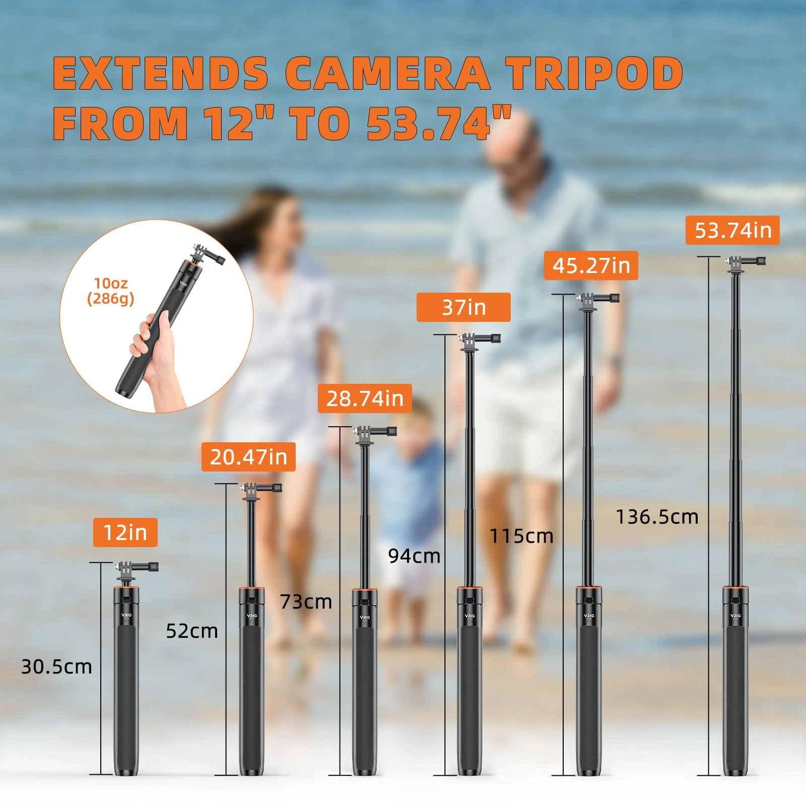53.74‘’ Selfie Stick Extendable Camera Vlogging Tripod for DJI Action 5 Pro Insta 360 GO 3S/X4/X3,Camera Mount Extender Telescopic Rod Extension Pole,Osmo Pocket 3 Tripod for GoPro 13/12/11/10/9 - Image 2