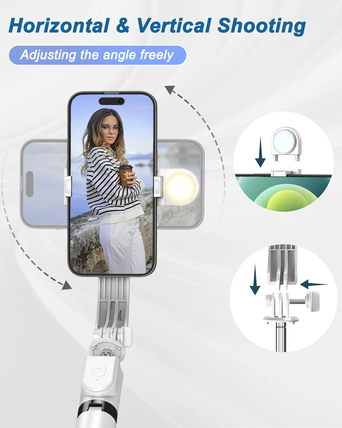 55" Phone Tripod & Selfie Stick,Cell Phone Tripods Stand with Wireless Remote,Phone Holder with Detachable Light, for iPhone 14 13 12 pro Xr X 8Plus 7, Android, Samsung Galaxy S22 S21 and More White - Image 4
