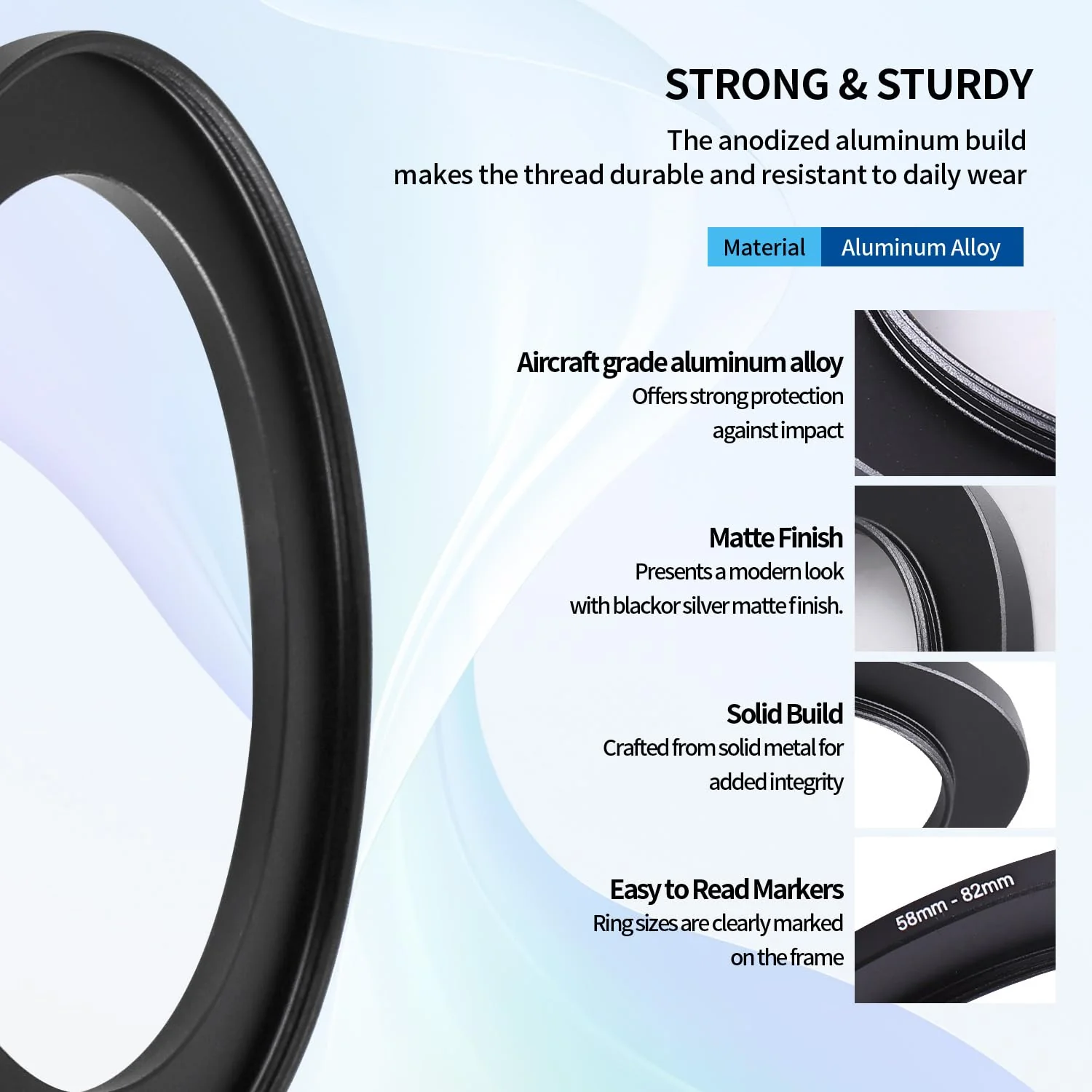 58-82mm Step-Up Ring Adapter, 58mm to 82mm Step Up Filter Ring for 58mm Lens Mount 82mm for DSLR Lenses and ND UV CPL IR Filters （58-82mm） 58-82MM - Image 4