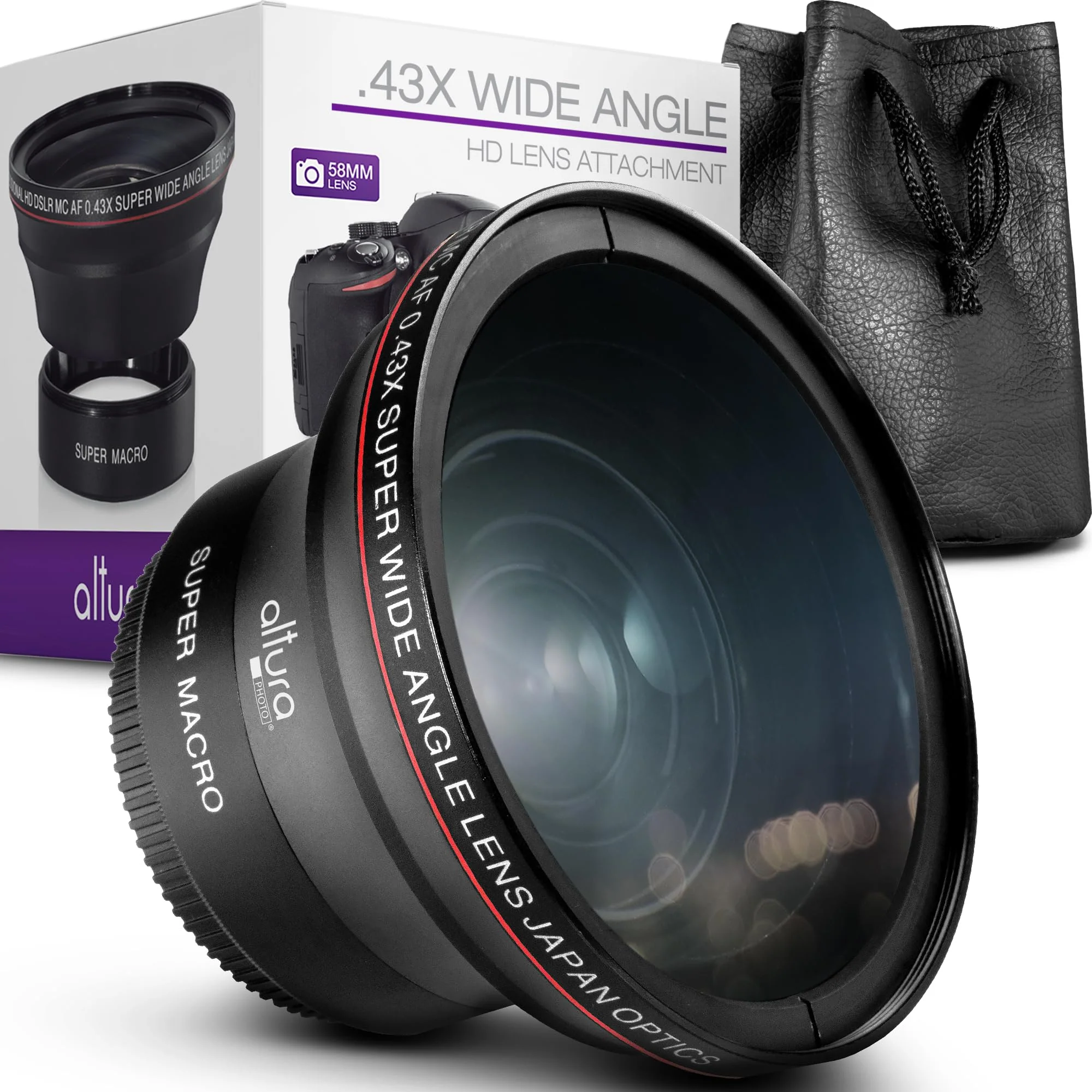 58MM 0.43x Altura Photo Professional HD Wide Angle Lens (w/Macro Portion) for Canon EOS 70D 77D 80D 90D Rebel T8i T7 T7i T6i T6s T6 SL2 SL3 DSLR Cameras 58MM