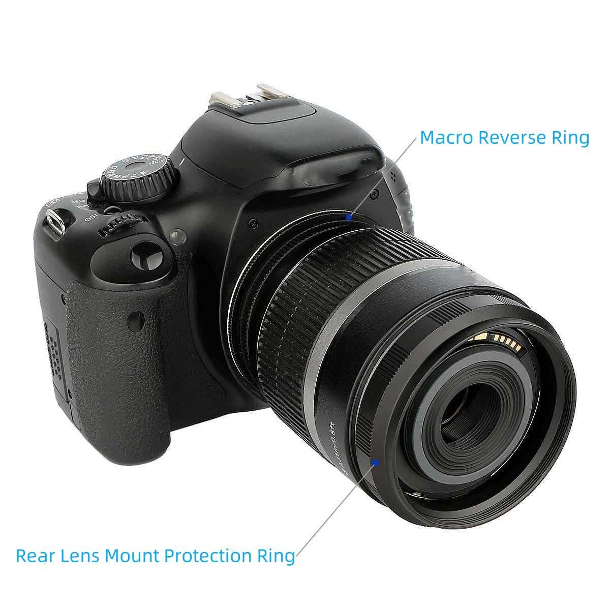 58mm Metal Macro Reverse Adapter Ring Camera Mount Lens Converter + Rear Lens Mount Protection Ring Compatible with Canon EOS EF EF-S Mount DSLR Camera and Lens EOS-58K - Image 4