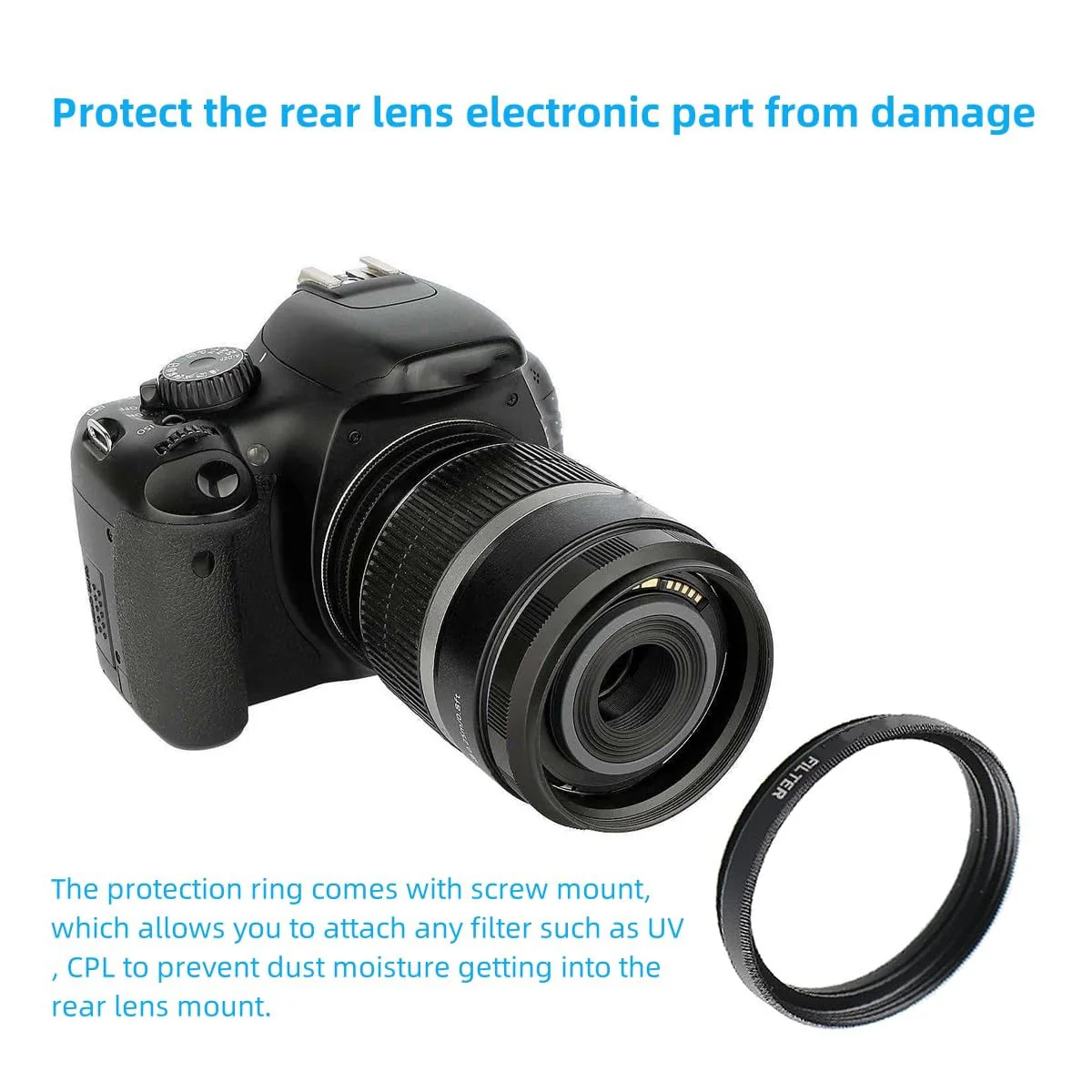 58mm Metal Macro Reverse Adapter Ring Camera Mount Lens Converter + Rear Lens Mount Protection Ring Compatible with Canon EOS EF EF-S Mount DSLR Camera and Lens EOS-58K - Image 8