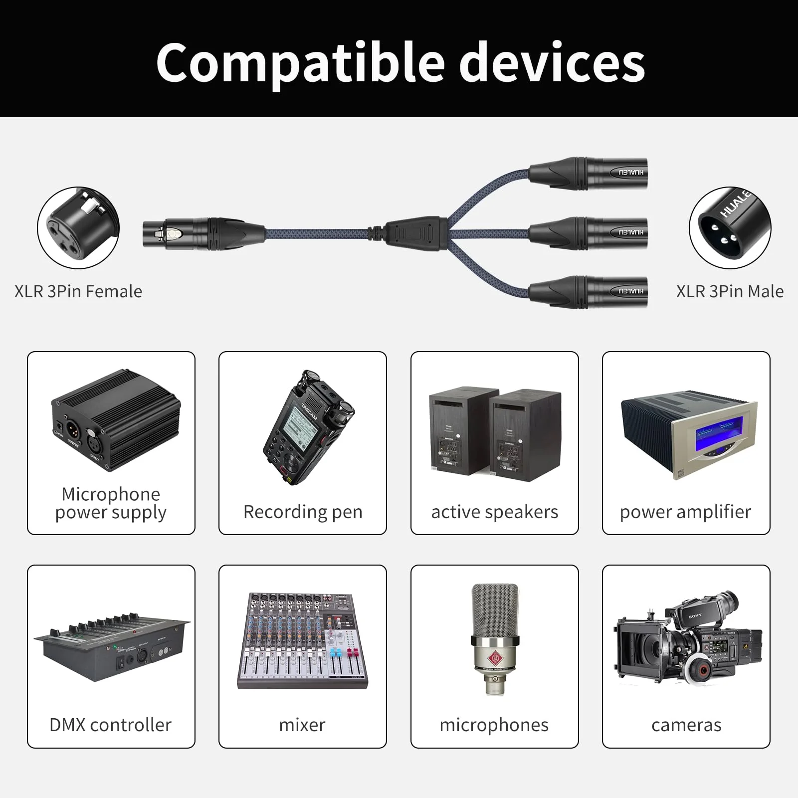 5FT XLR 1 Female to 3 Male Y Splitter Cable,3 Way XLR Splitter Balance 1 Female to 3 Male Audio Cable for Mixer Microphone-One Microphone Connects 3 interfaces 1 Pack 5Feet XLR 1 F To 3 M - Image 2