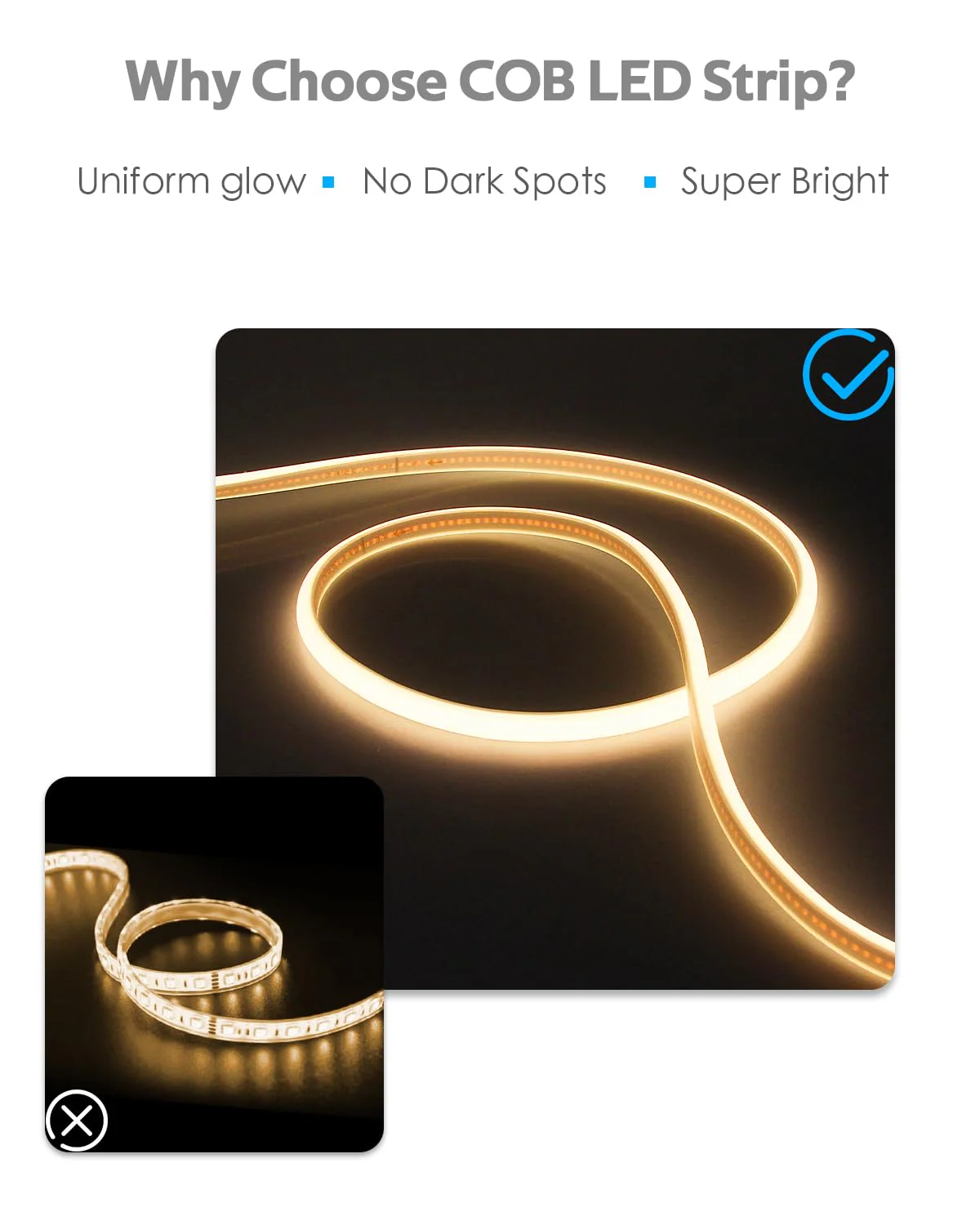 5M COB Led Strip Lights for Bedroom 16.4ft LED Rope Lights Outdoor Waterproof Warm White AC 110V ~120V Connectable Led Flexible COB Lights for Indoor Ceiling Kitchen Cabinet Closet 3000K 5M - Image 3