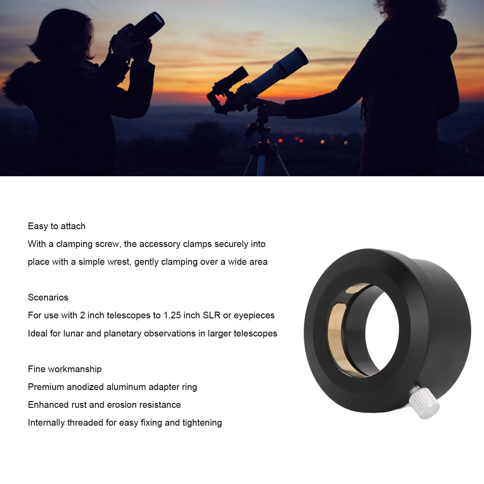 5P9981C 2 Inch to 1.25 Inch Telescope Eyepiece Adapter Ring, 2 inch to 1.25 inch Telescope Eyepiece Mount Adapter, 2" Eyepiece Adapter for 1.25" Mount of Telescope, M48x0.75mm Thread - Image 3