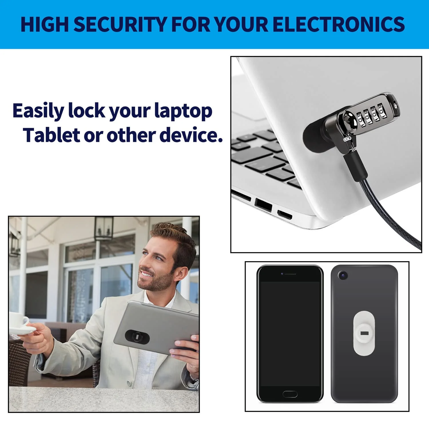 5Pack Anti Theft Self-Adhesive Security Plate with Slot for Cables to Lock Down Laptops, Mac Book, Tablets, iPad, or Other Computer (Black) Black lock slot-5Pack - Image 4