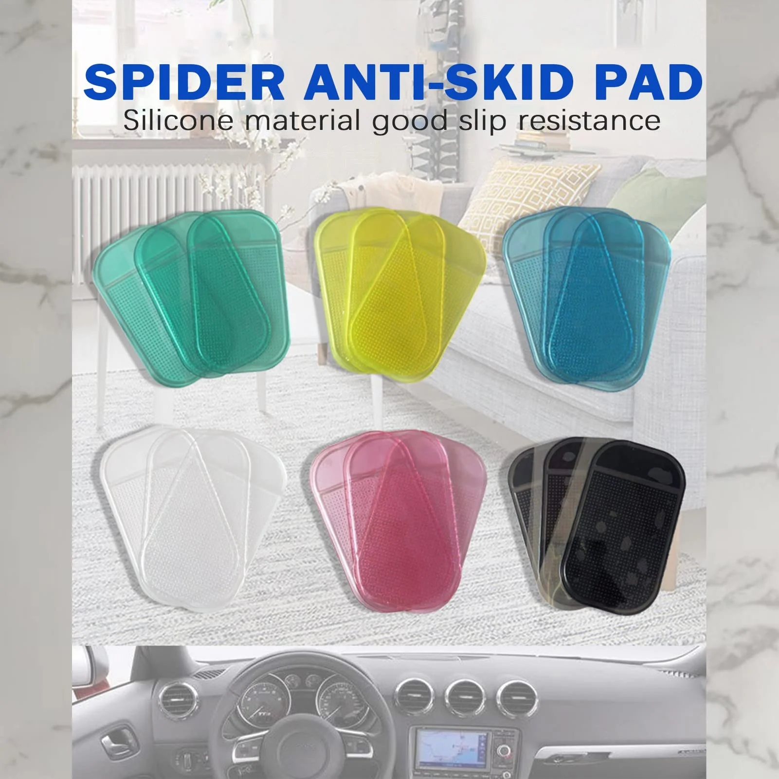 5PCS Extra-Strong Anti-Slip Pad Car Dashboard Sticky Pad Removable Silicone Gel Mat Washable Multi-Purpose PU Gel for Cell Phone Tablet (White) White - Image 3