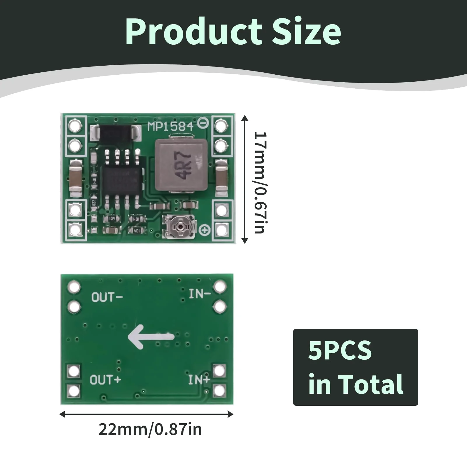 5pcs MP1584EN DC DC Module Adjustable Buck Converter 24V to 12V 9V 5V 3V Converter 4.5V-28V to 0.8V-20V Voltage 3A for Arduino LED DIY Electronics Camera Vehicle Drone Compact - Image 2