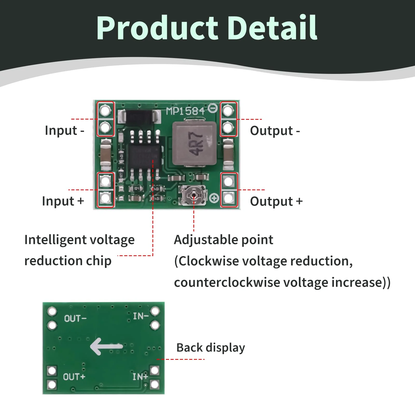 5pcs MP1584EN DC DC Module Adjustable Buck Converter 24V to 12V 9V 5V 3V Converter 4.5V-28V to 0.8V-20V Voltage 3A for Arduino LED DIY Electronics Camera Vehicle Drone Compact - Image 3
