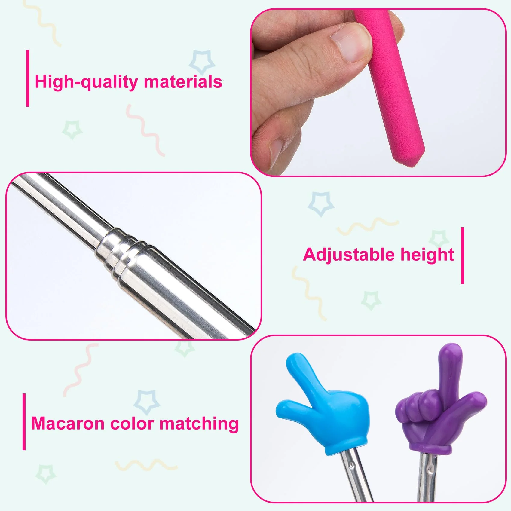 5pcs Retractable Teacher Pointers for Classroom Reading, Hand-Shaped Presentation Pointer Stick, Mini Portable Finger Pointer Sticks Teach Supplies- Blue & Purple & Yellow & Green & Pink - Image 3