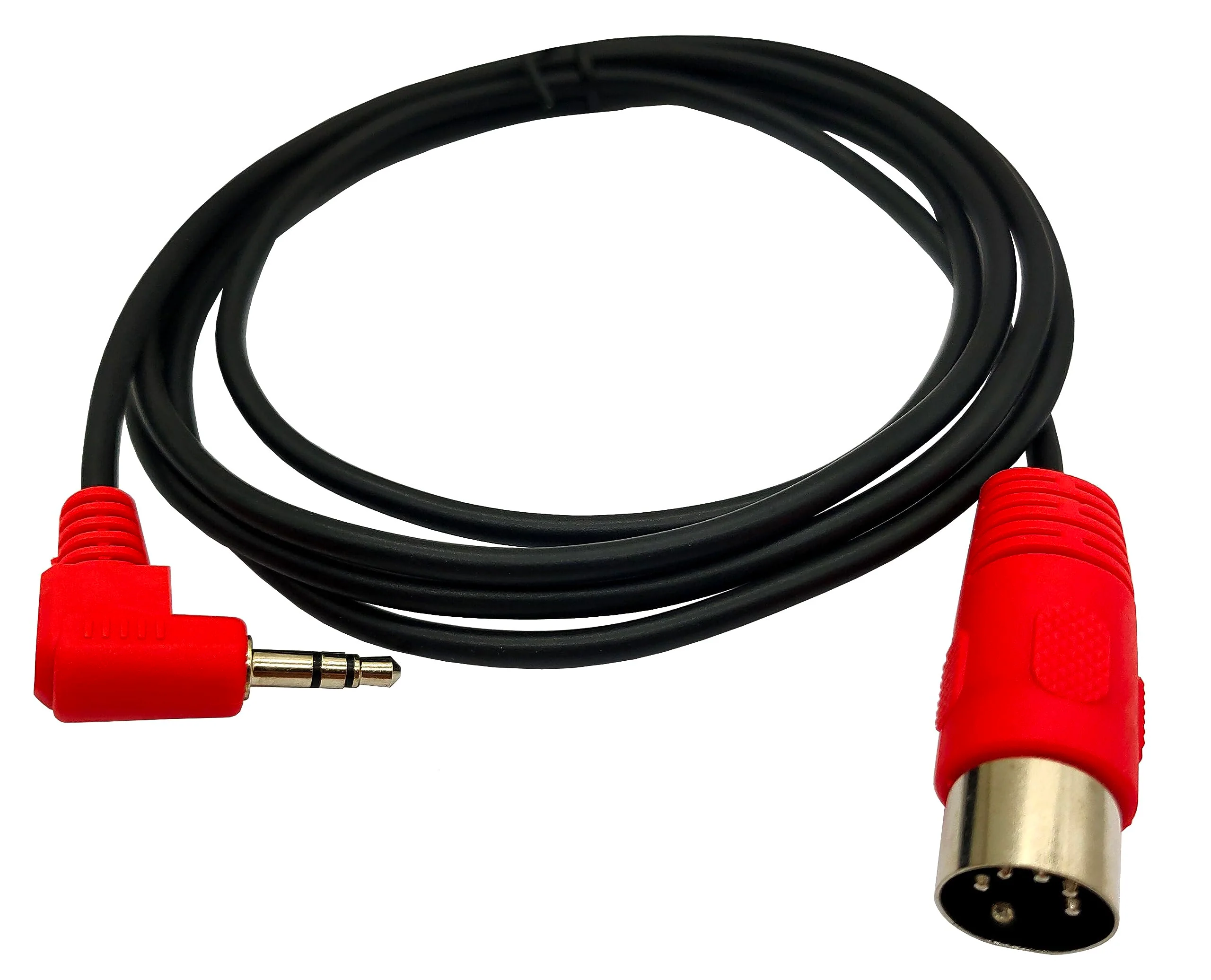 5Pin DIN Cable, DIN 5Pin MIDI Male to 3.5mm TRS Male Stereo Plug 90 Degree Angle Audio Connection Cable for Sound Card Keyboard Piano Drum Recording, Red (1.5M/5Ft) 1.5M/5Ft