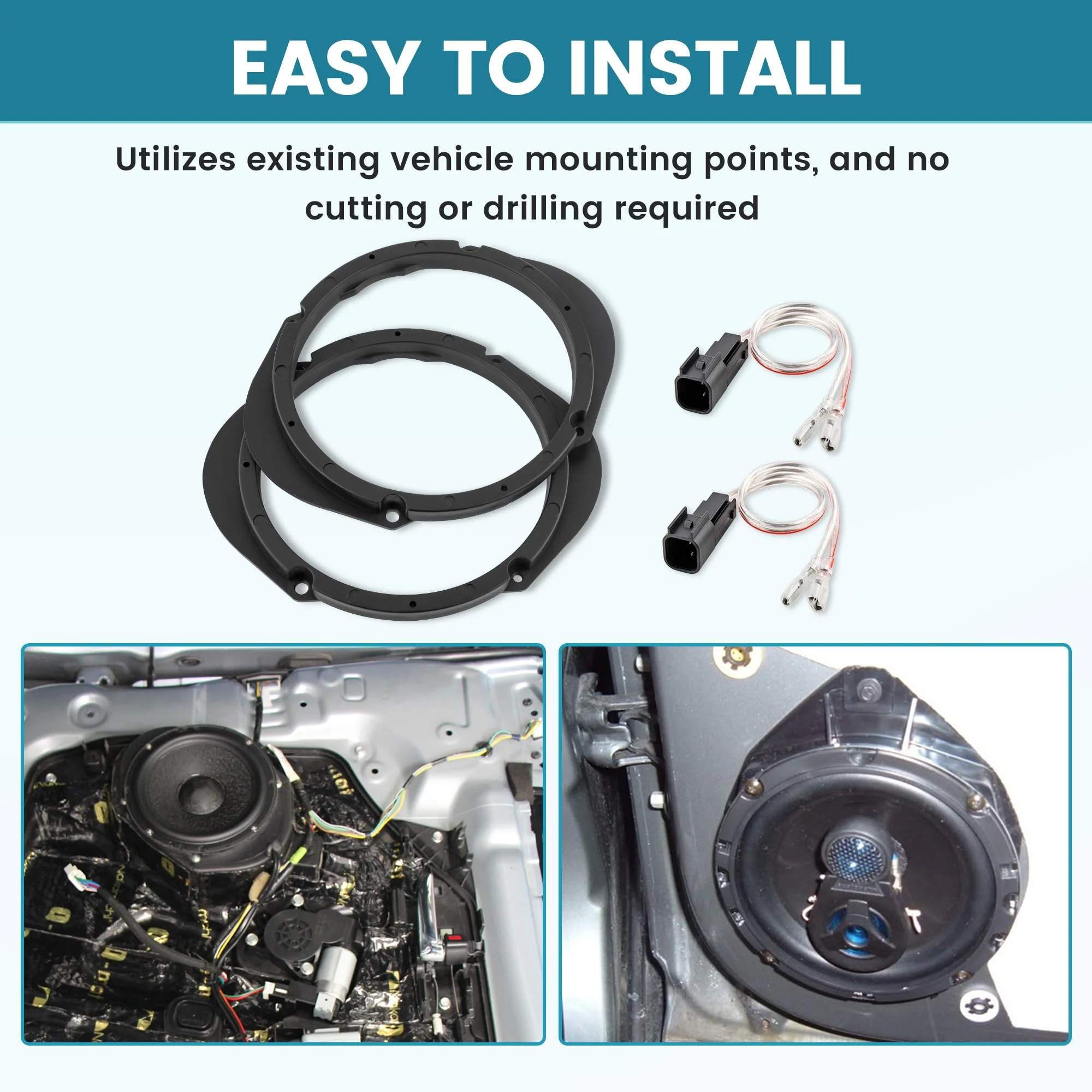 5"x7" / 6”x8” to 6.5” Door Speaker Spacer Bracket W/Wire Harness Kit for Select 1999-2014 Ford/Lincoln/Mazda - Image 7
