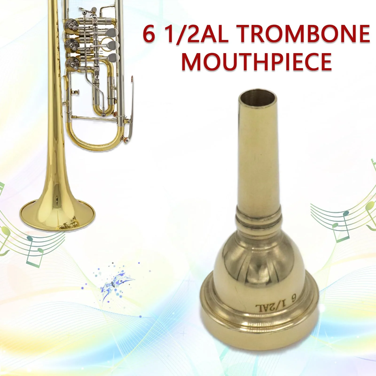 6 1/2AL Trombone Mouthpiece, Gold Plated Small Shank Mouthpiece, Euphonium Mouthpiece with Superior Sound, Excellent for Baritone and Trombone Instrument Accessories 6 1/2AL Gold - Image 2