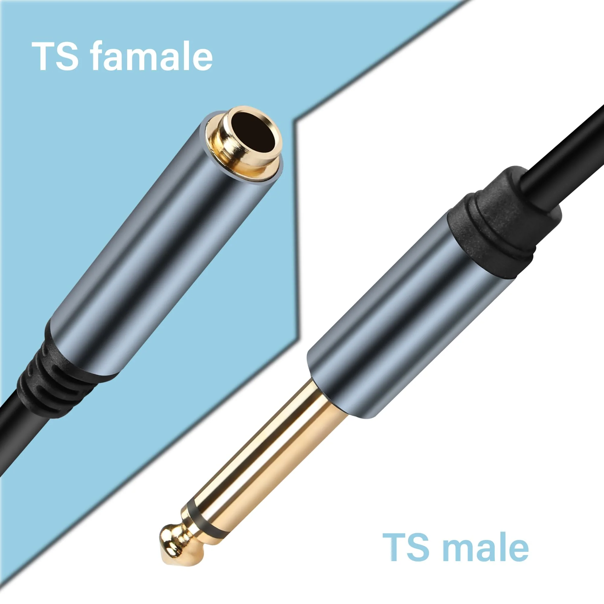 6.35mm Mono Audio Cable 1/4 Inch TS Mono Male to Female Adapter Guitar Cable Gold Plated 6.35mm Mono Jack 1/4 TS Instrument Cable for Signal Transmission of Audio Equipment 30CM/0.98FT - Image 2