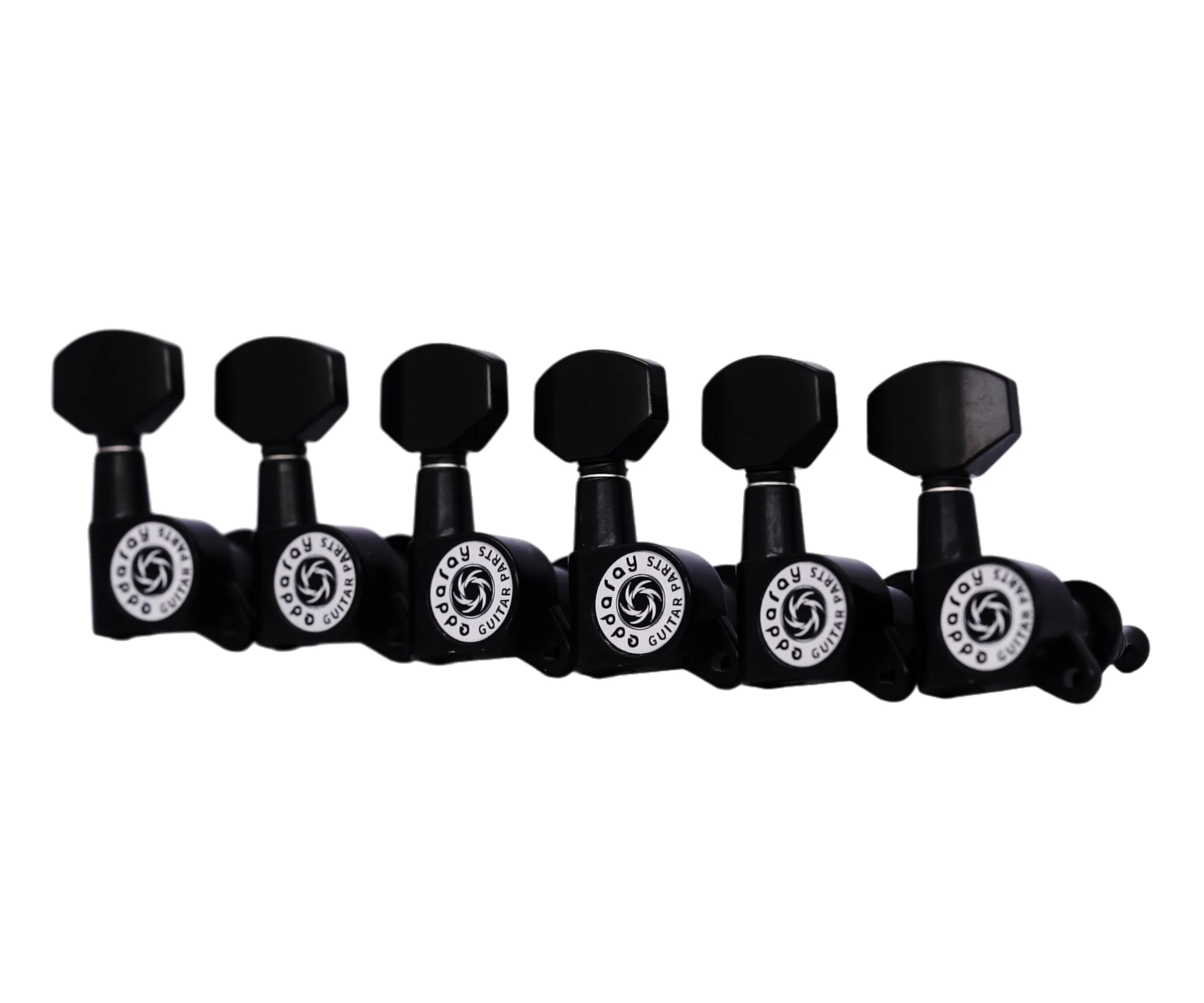 6 In-line Guitar Machine Heads 6 Right Hand – 1:15 Gear Ratio Sealed Tuning Key Pegs Tuners Set with Hexagonal Shaped Knob Replacement, (E-1001, Black) 6 for Right