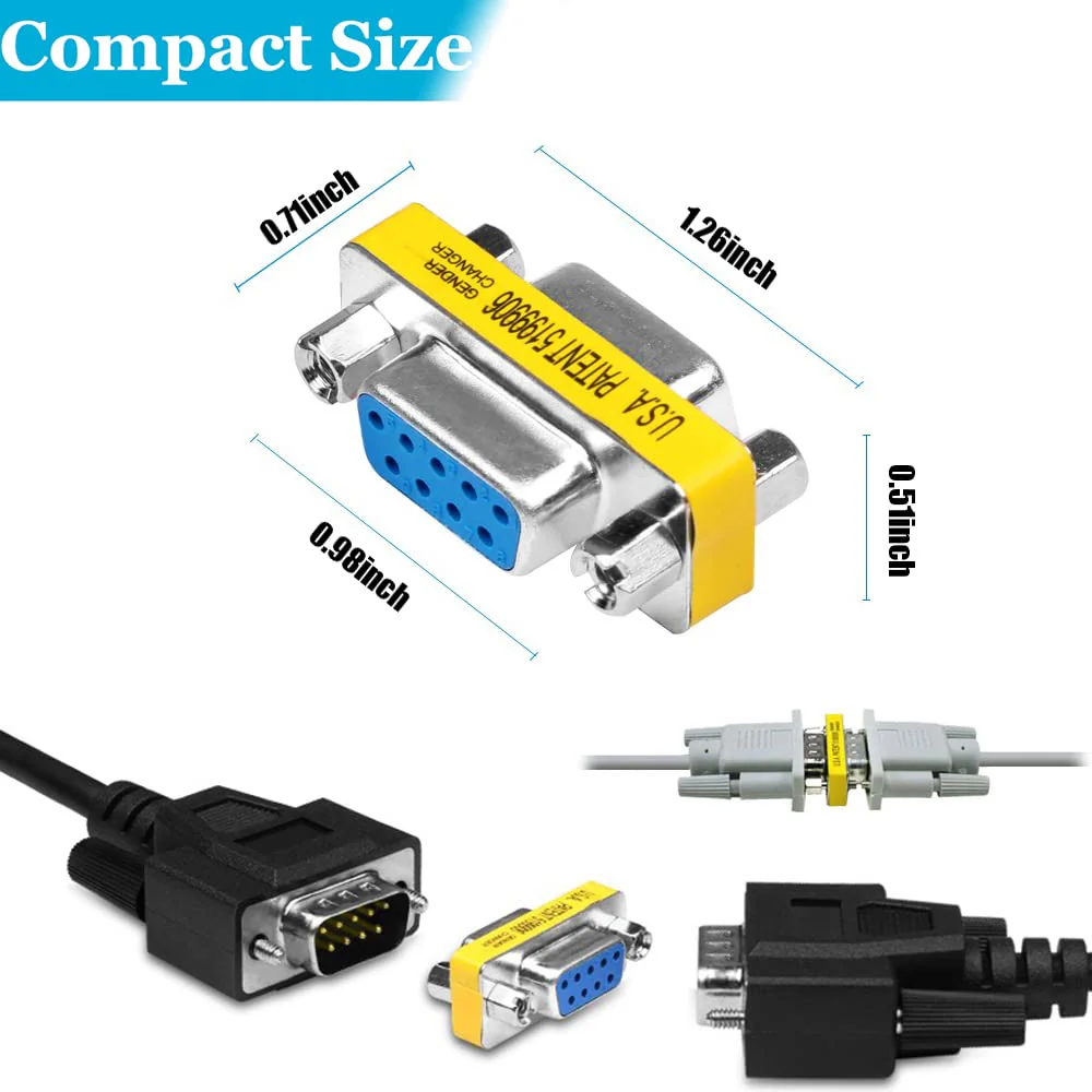 6-Pack 9Pin RS232 Serial Cable DB9 Female to Female Mini Gender Changer Adapter Coupler Connector Female to Female,6-PACK - Image 6