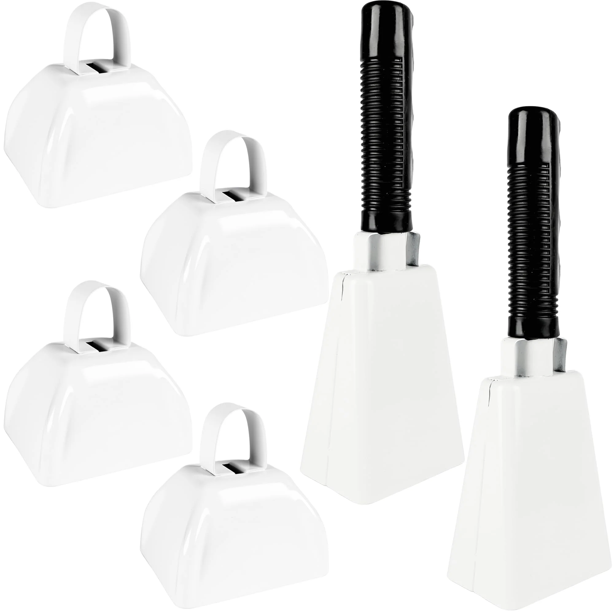 6 Pack Cow Bells Set with Handle Cheering Bell Hand Percussion Musical Instrument Loud Noise Makers for Sporting Events Football Games Stadiums, 2 Styles