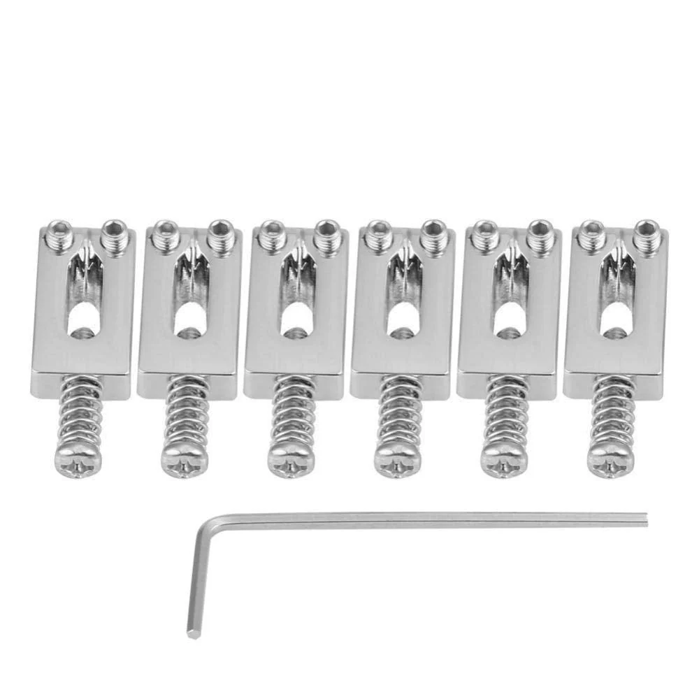 6 Pcs Electric Guitar Tremolo Saddles Bridge for Electric Guitar Replacement with Wrench Silver