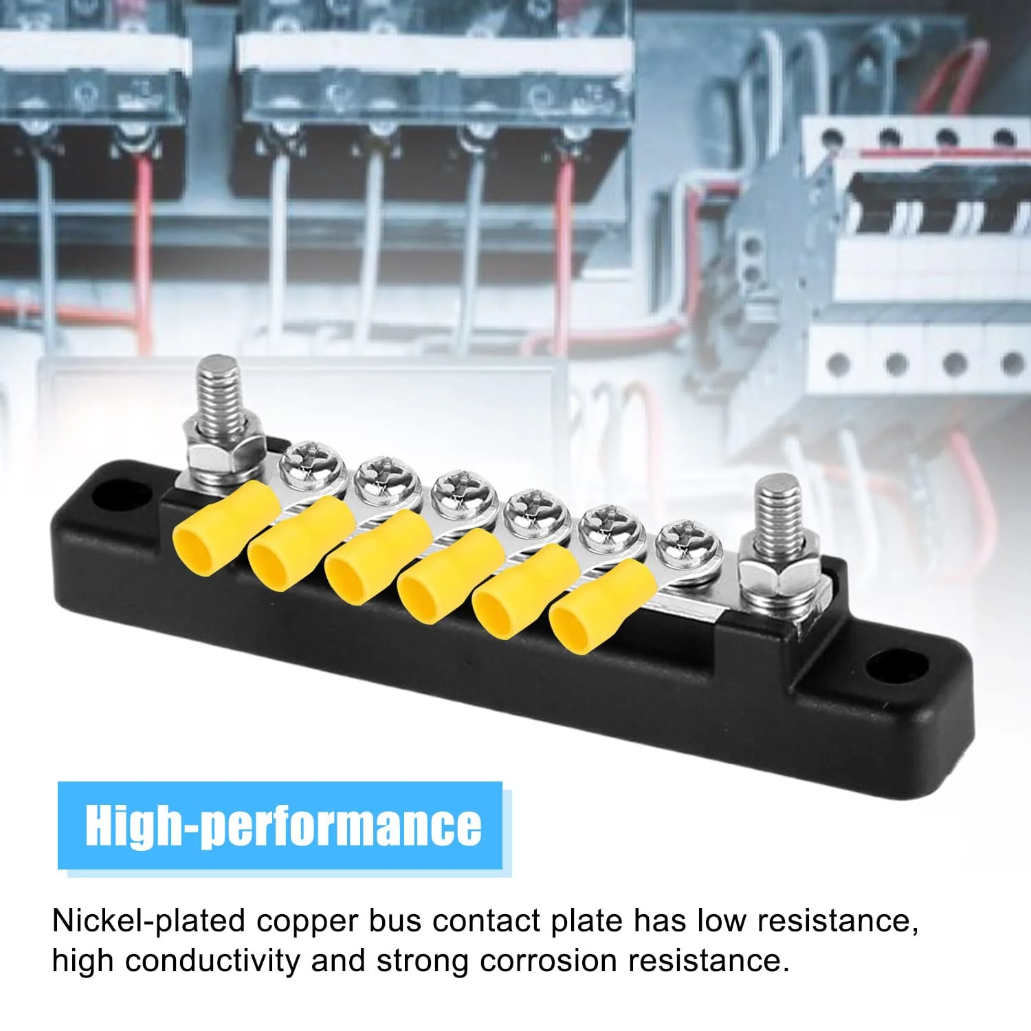 6-Pin Busbar Distribution Block, Single Row Busbar 150A Busbar Block with Cover, Distribution Block, Busbar Screw Terminal, Busbar for Truck, Bus, Boat (Black) black - Image 4