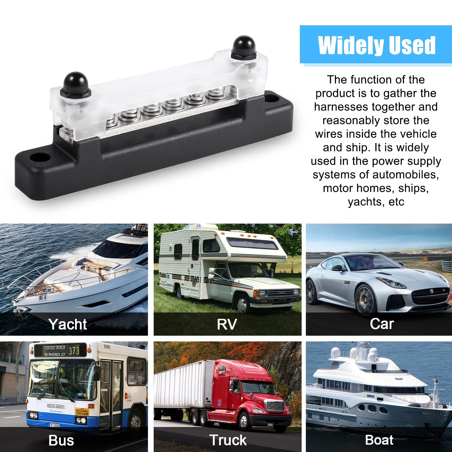 6-Pin Busbar Distribution Block, Single Row Busbar 150A Busbar Block with Cover, Distribution Block, Busbar Screw Terminal, Busbar for Truck, Bus, Boat (Black) black - Image 6