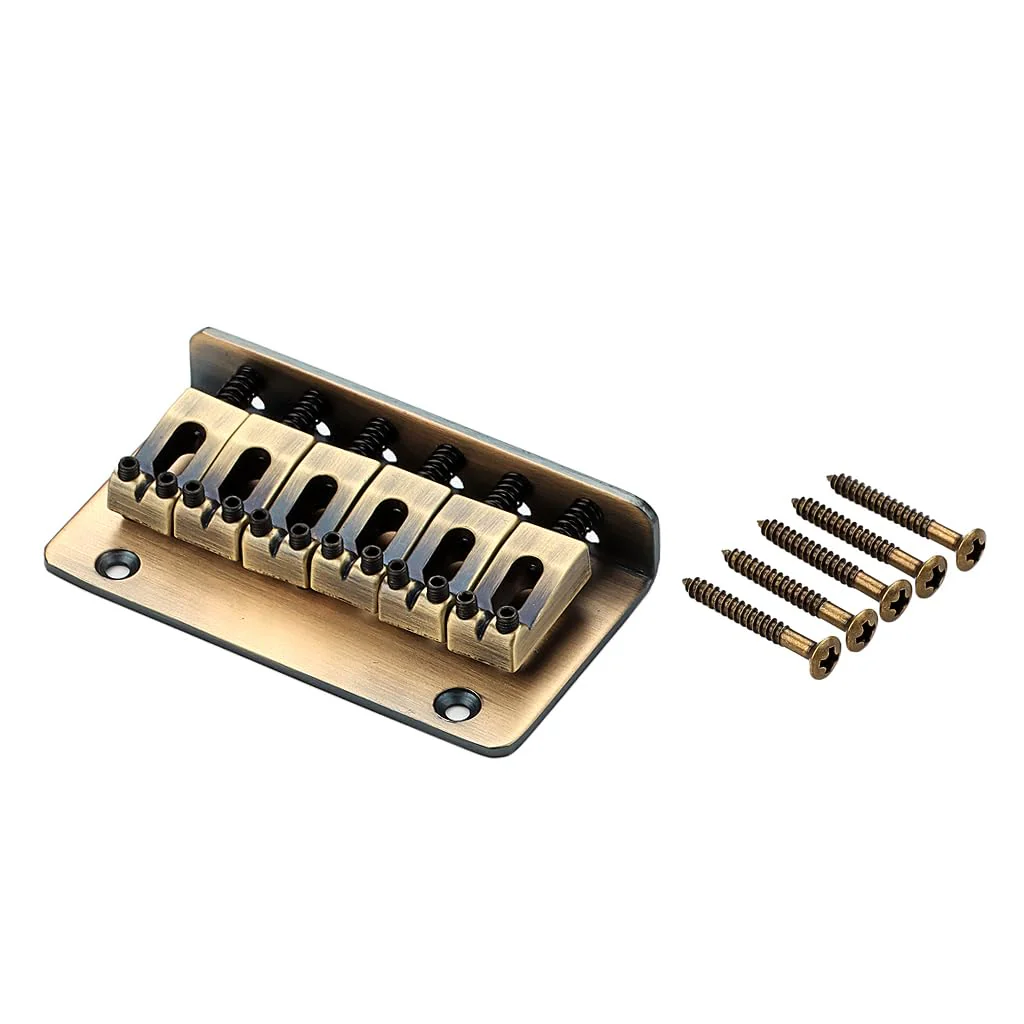 6 String 65MM Metal Fixed Hardtail Saddle Bridge Top Load Guitar Tailpiece for Electric Guitar Accessory, bronze colour