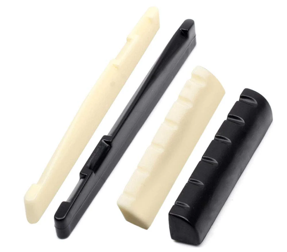 6 String Acoustic Guitar Rosewood Bridge Saddle Nut Pins Set Including Bridge & Six Bridge Pins & End Pin & Saddle and Nut Replacement Parts - Style B,Black - Image 4