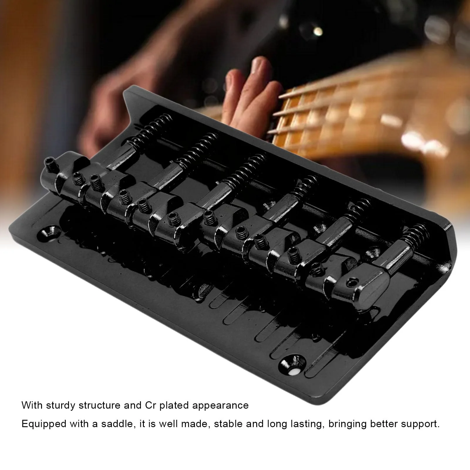 6 String Bass Bridge Hardtail Top Load Adjustable Saddles Zinc Alloy Replacement for Precision Bass Guitar Fixed Bridge Assembly Black - Image 3