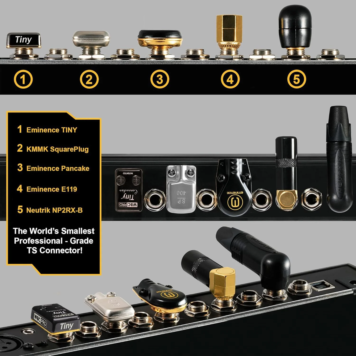 6 Units - 4 Inch - WBC-PRO-Pedal – 22 AWG - Low-Cap (18pF/ft) – Pro-Grade – Graphite-Based - Dual-Shielded Pedal, Effects, Patch, Instrument Cable with Eminence Tiny Gold Plated Angled TS Connectors - Image 2