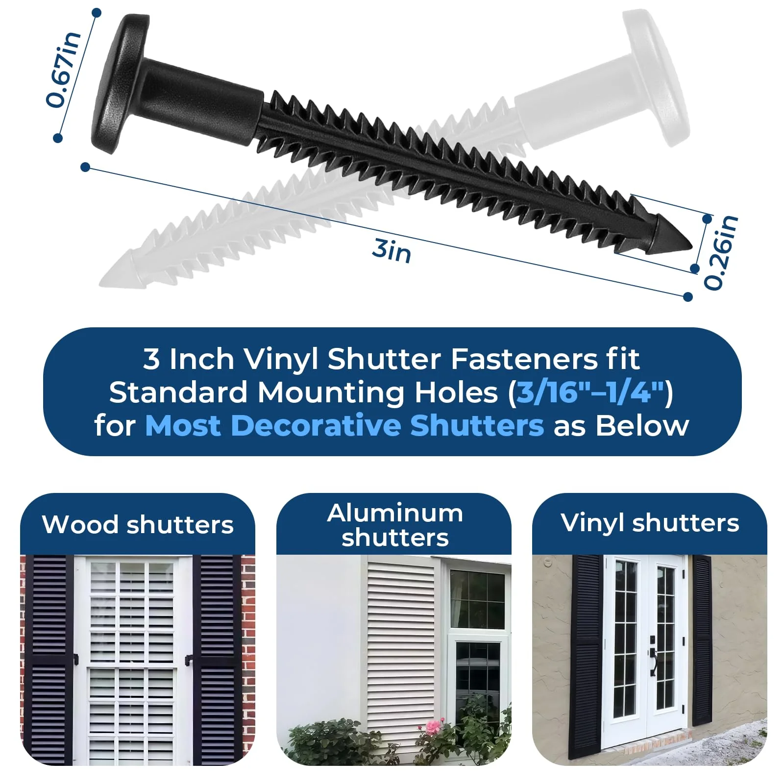 60 Pcs 3 Inch Vinyl Shutter Fasteners Heavy-Duty Shutter Loks for Exterior Decorative Shutters, UV-Resistant & Rustproof Peg Lok Pins with Enhanced Grip for Vinyl/Aluminum/Wood Shutters - Image 2