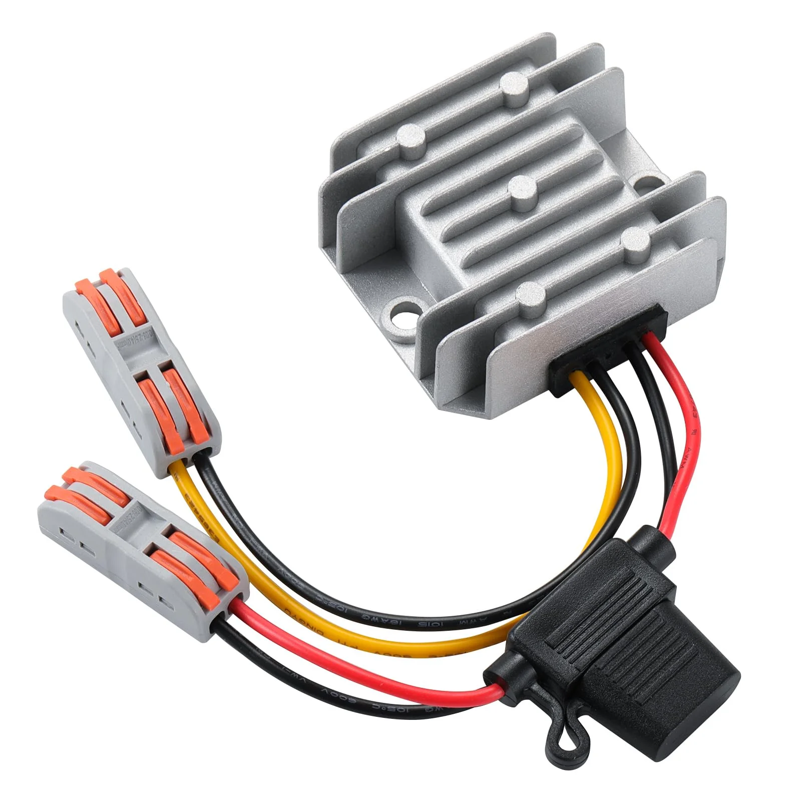 60W DC-DC Buck Converter 9V-32V to 12V 5A, Waterproof Car Power Supply, Voltage Regulator for CCTV, Solar Panel, RV, Truck, Audio System Gray-DC 9-32V to 12V 5A