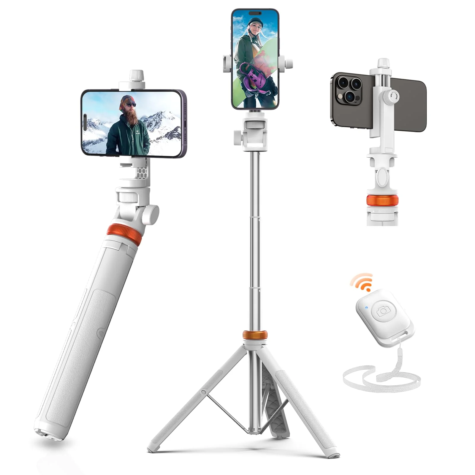 62" Tripod for iPhone, Sturdy Selfie Stick Tripod with Remote, Lightweight&Solidest Portable Cell Phone Tripod for iPhone Pro Max/Android [White]