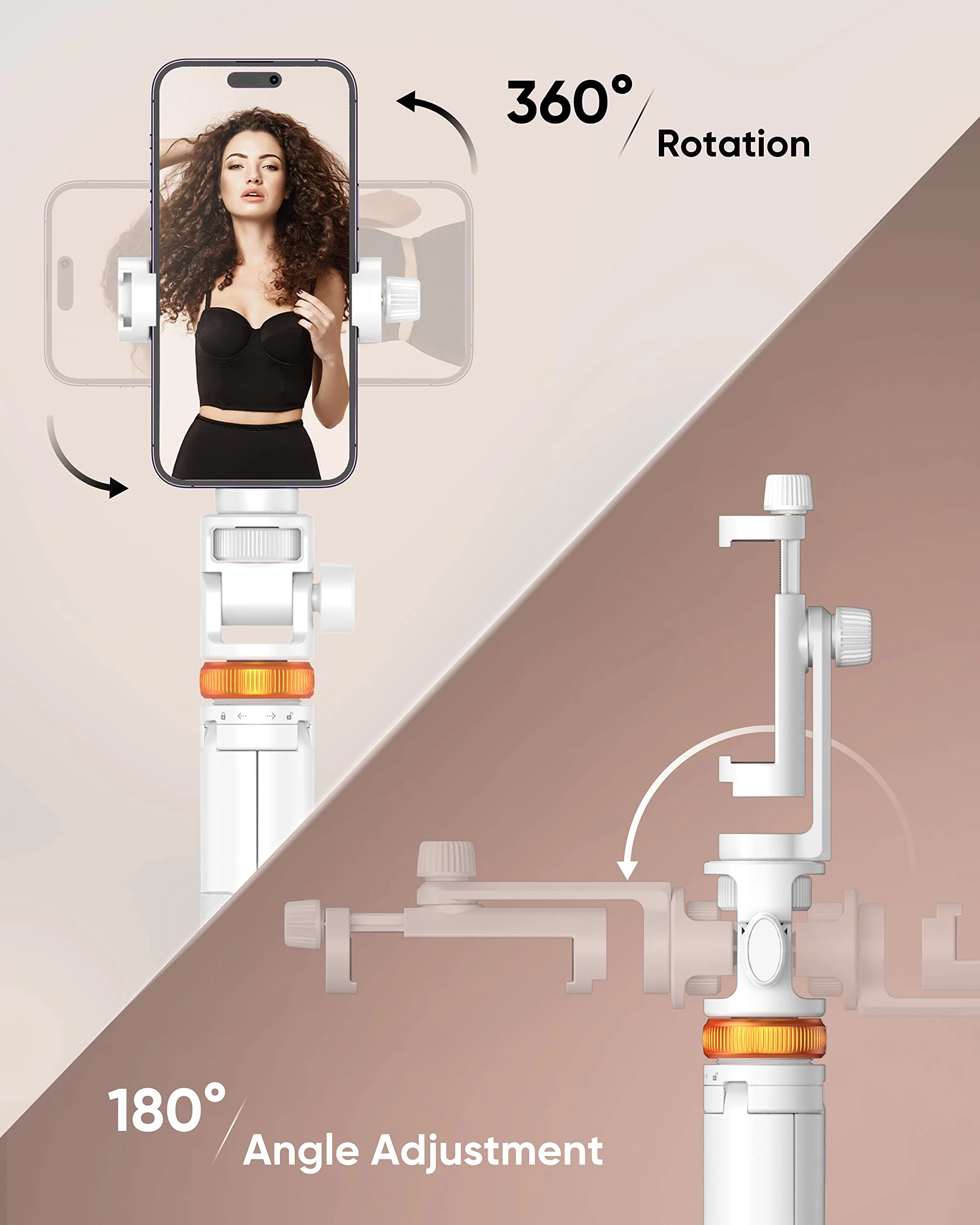 62" Tripod for iPhone, Sturdy Selfie Stick Tripod with Remote, Lightweight&Solidest Portable Cell Phone Tripod for iPhone Pro Max/Android [White] - Image 6