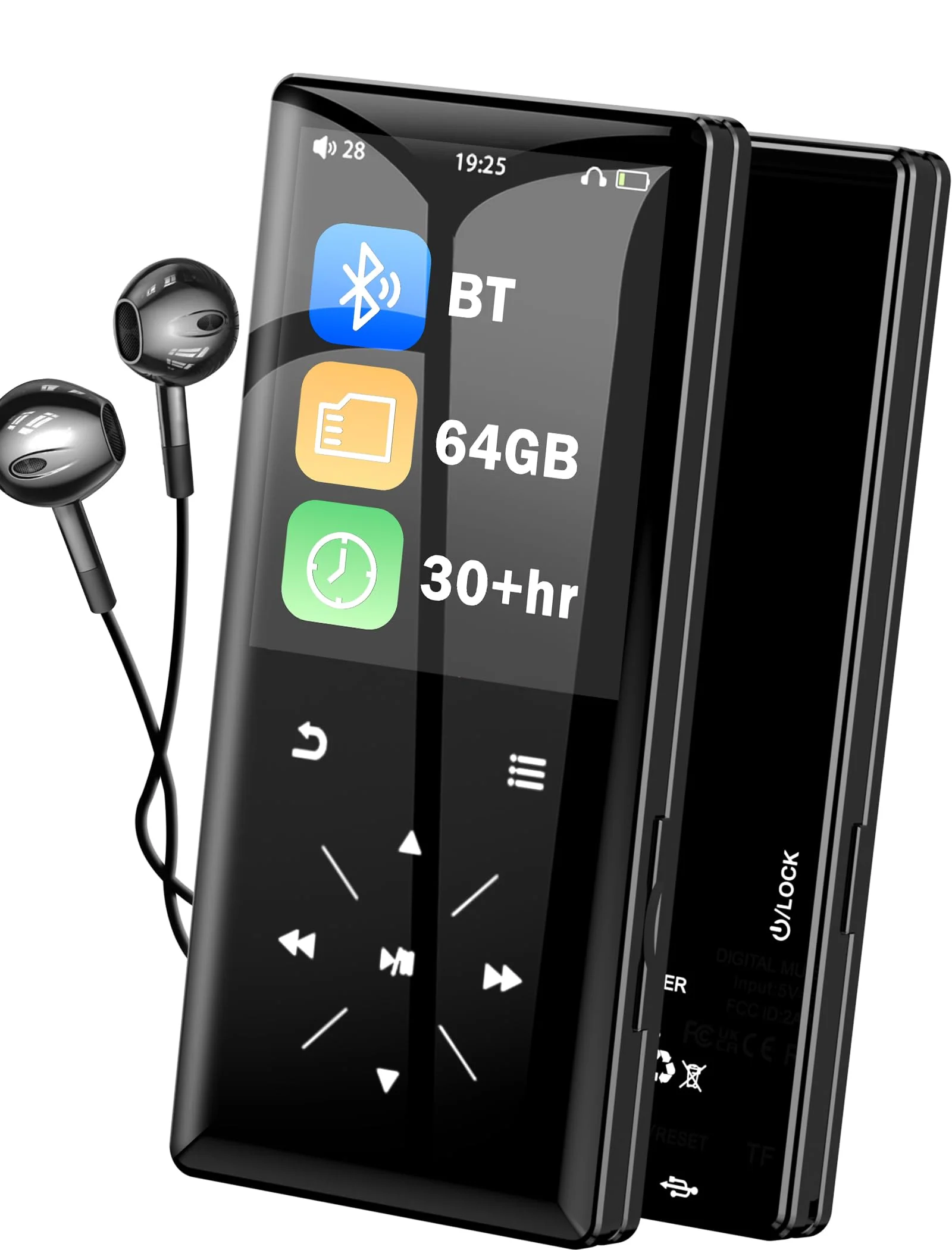 64GB Bluetooth MP3 Player - 2.4" Screen Portable HiFi Mp3 Player with Built-in Speaker, MP3 Music Player with Voice Recorder, FM Radio, Touch Buttons,Support up to 256GB SD Card