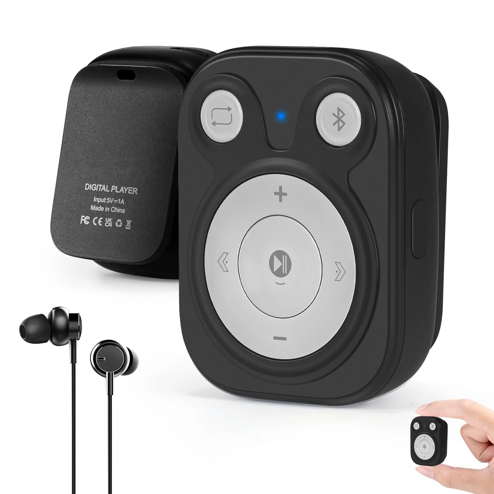 64GB Clip MP3 Player with Bluetooth 5.3: 15 Hrs Battery Mini Music Player, Earphones Included, 1000+ Songs Storage, No Phone Needed, Portable MP3 Players for Kids, Sports, Reading, Learning, Meetings 64GB Black