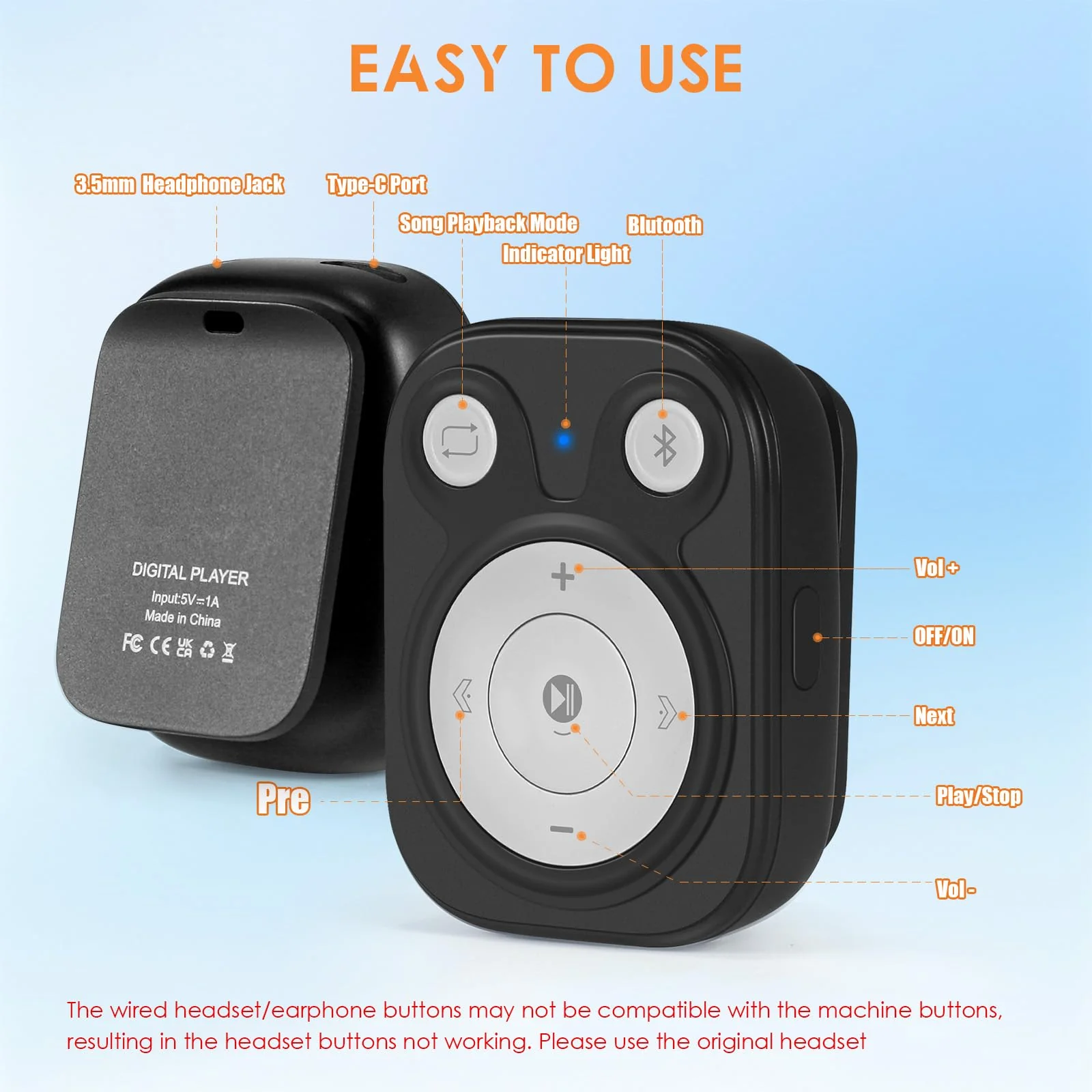 64GB Clip MP3 Player with Bluetooth 5.3: 15 Hrs Battery Mini Music Player, Earphones Included, 1000+ Songs Storage, No Phone Needed, Portable MP3 Players for Kids, Sports, Reading, Learning, Meetings 64GB Black - Image 4