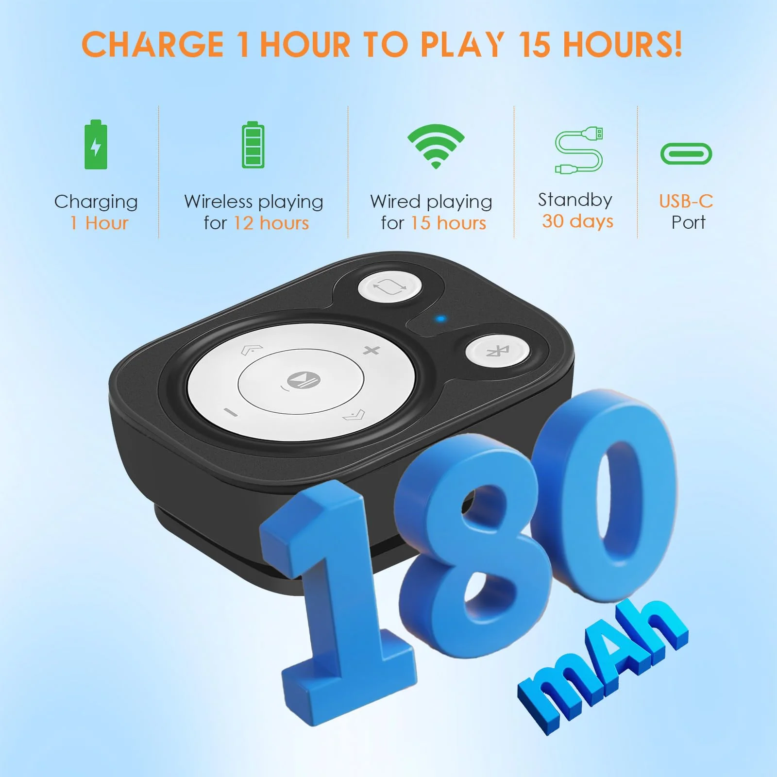 64GB Clip MP3 Player with Bluetooth 5.3: 15 Hrs Battery Mini Music Player, Earphones Included, 1000+ Songs Storage, No Phone Needed, Portable MP3 Players for Kids, Sports, Reading, Learning, Meetings 64GB Black - Image 6