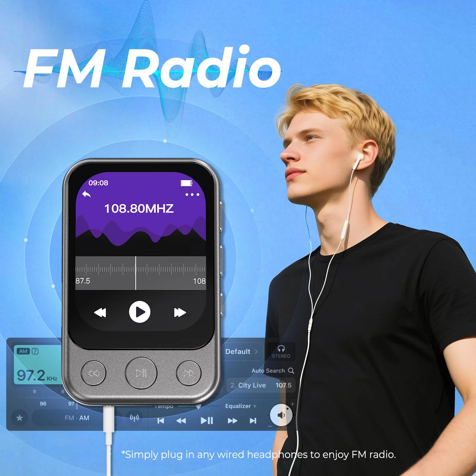 64GB Clip on MP3 Player with Bluetooth 5.3, Built-in Speaker, 2" HD Touchscreen, FM Radio, Voice Recorder, Portable Music Player for Running, Gym, Shuffle Audio Video, Up to 128GB MicroSD Card Gunmetal Grey - Image 6