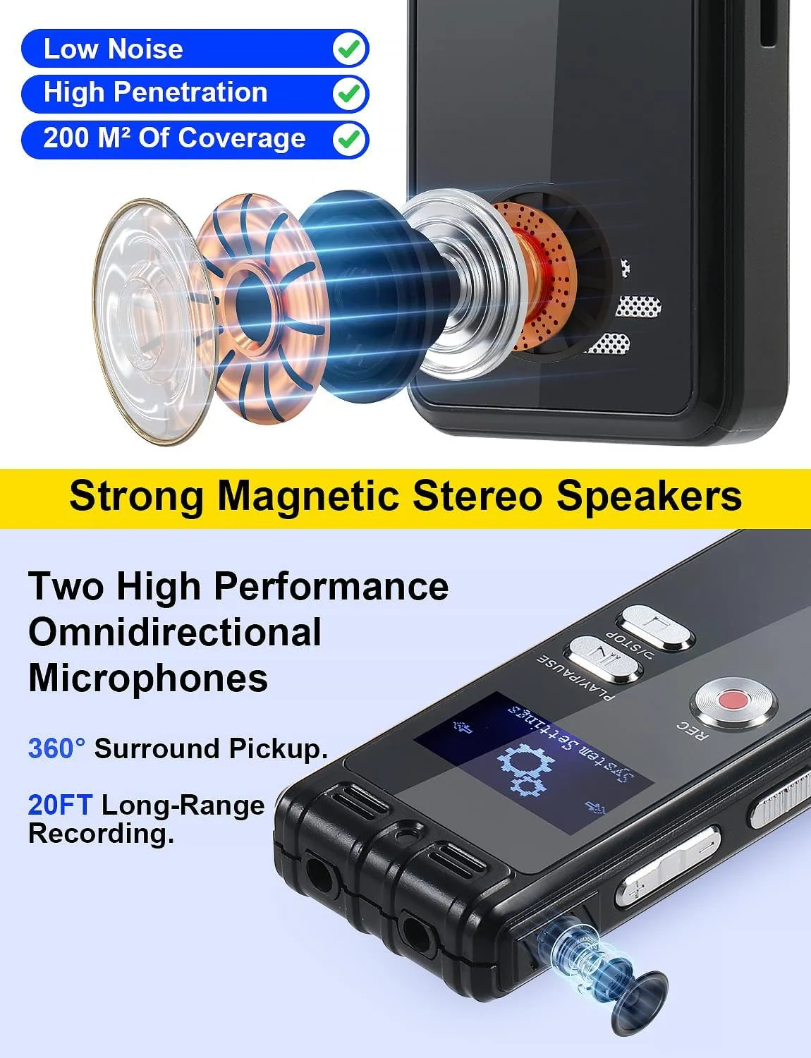 64GB Digital Voice Activated Recorder with Playback - 4552 Hours Audio Recording Device, 3072Kbps HD Dual MIC Tape Recorder Device for Lecture A-B Repeat, MP3 Player, Password,【64GB TF Card Included】 64GB - Image 9
