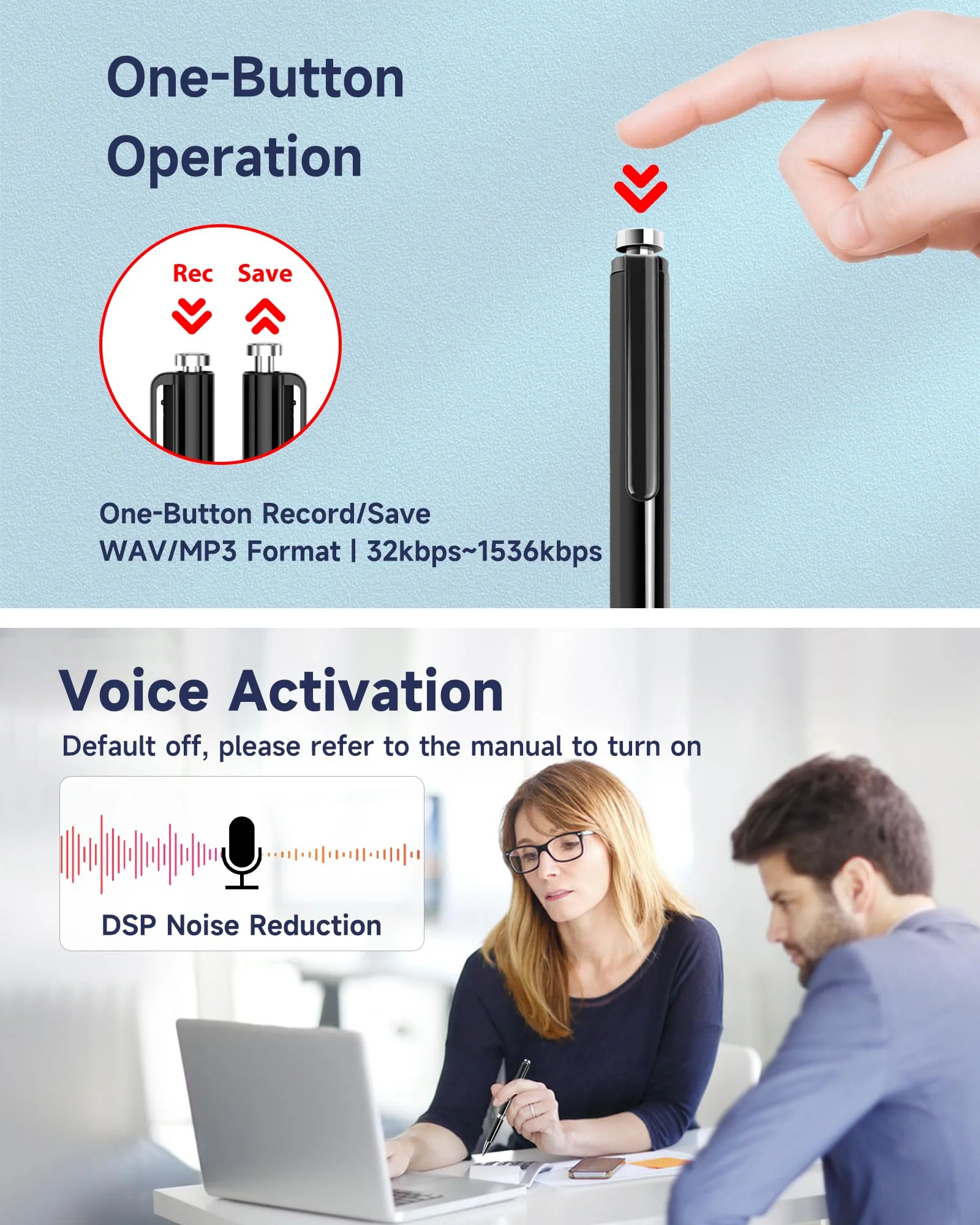 64GB Digital Voice Recorder - (4000 Hours) XIXITPY Voice Recorder with AI Noise Reduction, Voice Activated Recorder for Study Lecture Interview Course 64GB - Image 4