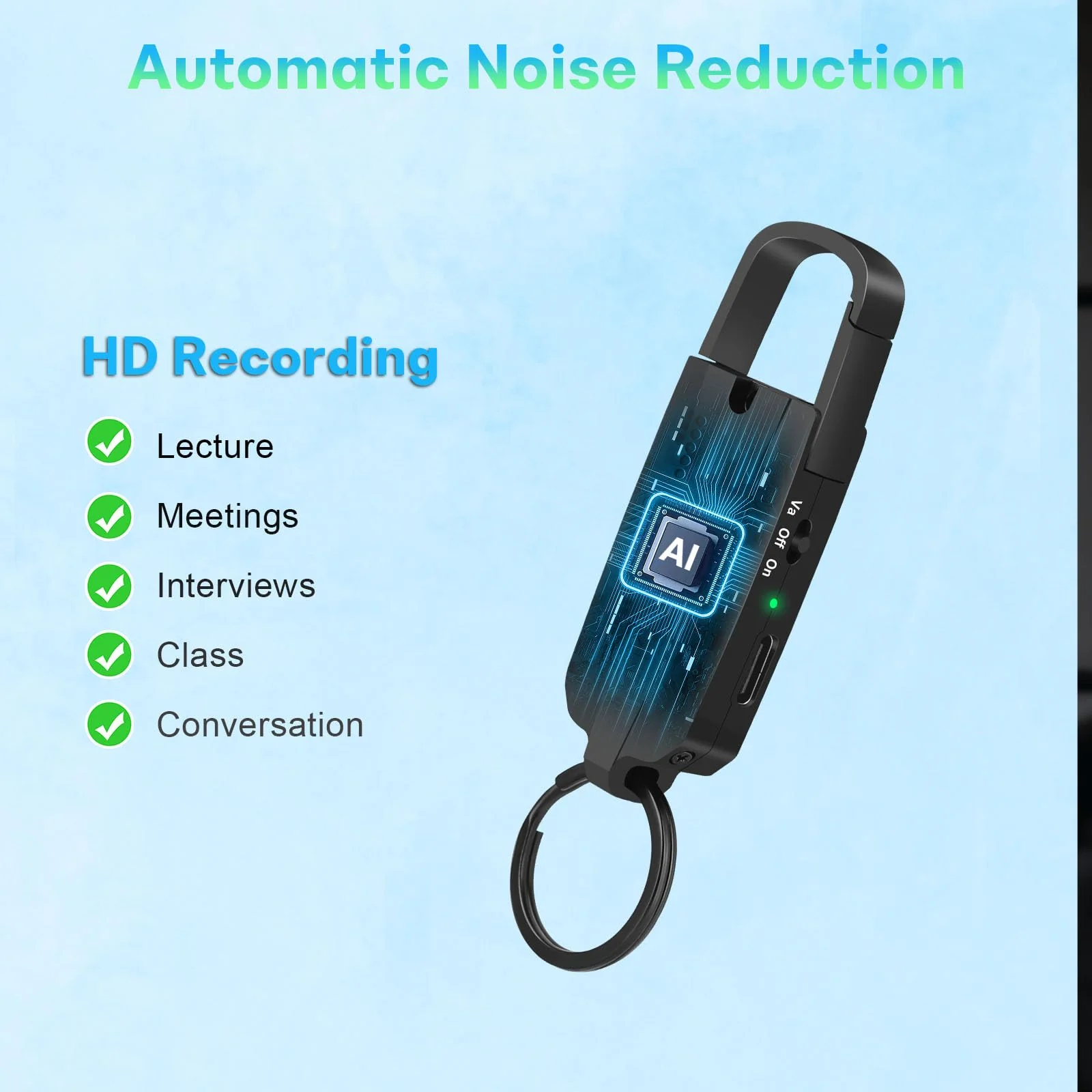64GB Digital Voice Recorder with Playback - Keychain Voice Activated Recorders Audio Recording Device - 760 Hours Capacity for Lectures Meetings Music 64GB - Image 3