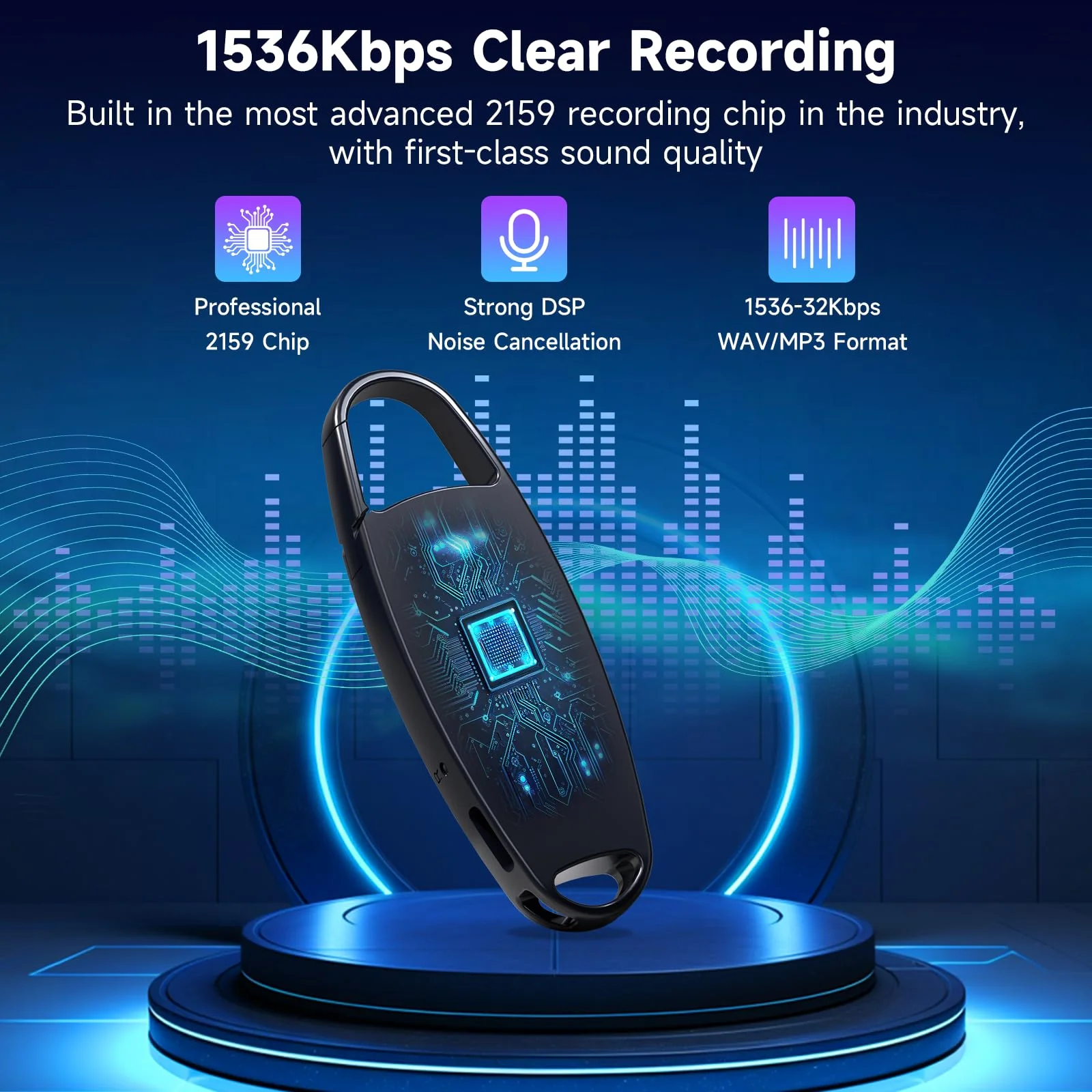 64GB Digtial Voice Recorder with Playback, 1536kbps Vormooi Metal Voice Activated Tape Recorder with DSP Noise Reduction Chip, Clear Recordings Ideal for Your Personal Study Record 64GB - Image 3