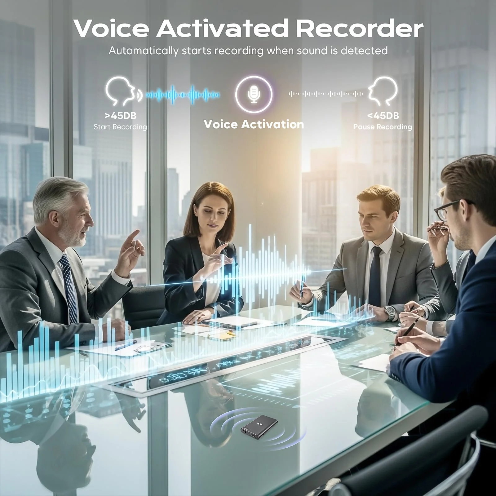 64GB Magnetic Voice Recorder - Lymorvex Voice Activated Recorder AI-Intelligent Noise Reduction, 4800 Hours Recording Device & USB-C Audio Recorder for Lectures, Meetings, Interviews 64GB - Image 3