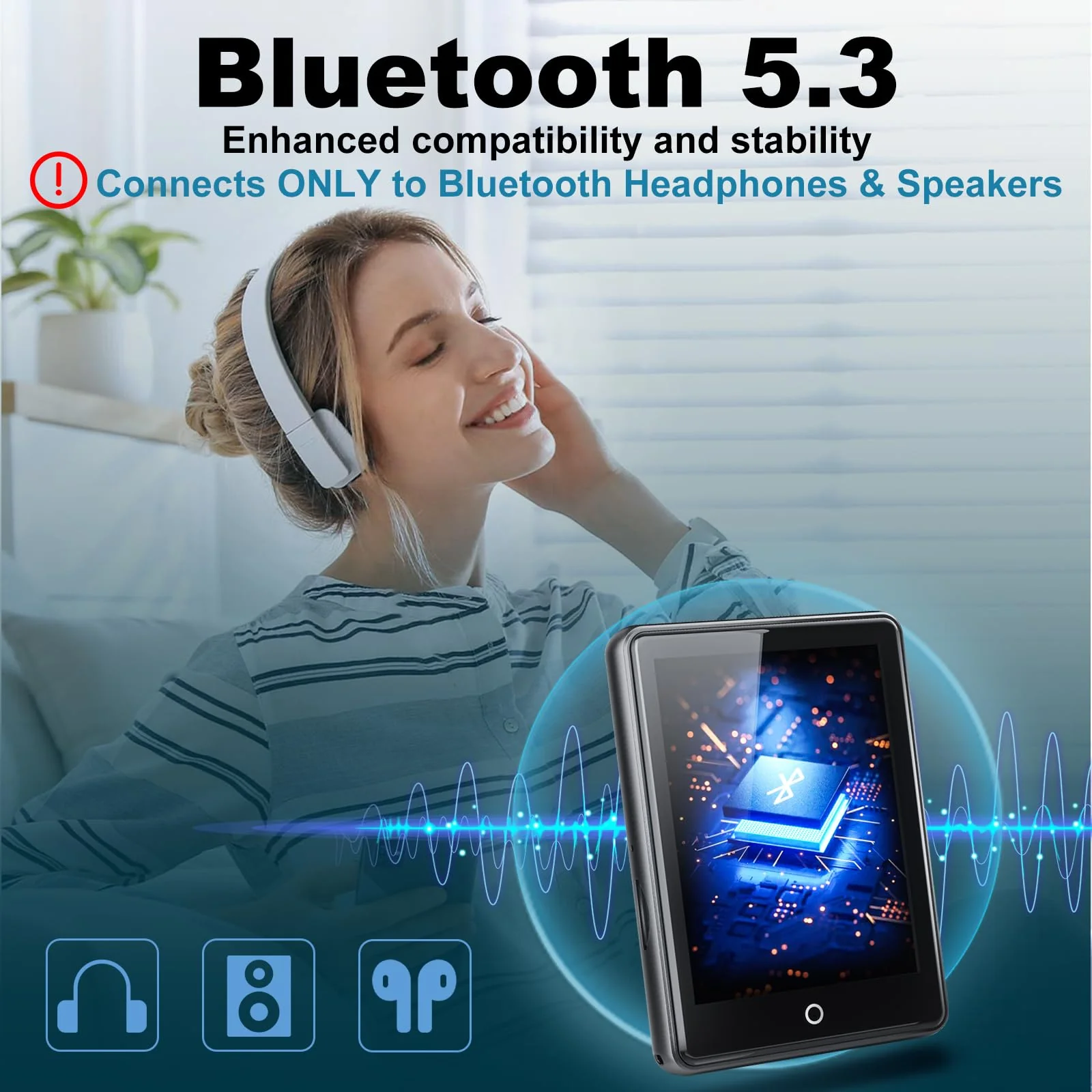 64GB MP3 Player with Bluetooth 5.3, 2.8-inch Touchscreen, Speaker, 18 Soothing Sounds Built-in, Shuffle Repeat Portable Music Player with FM Radio, Voice Recorder, Support 128GB Micro SD Card Black - Image 2