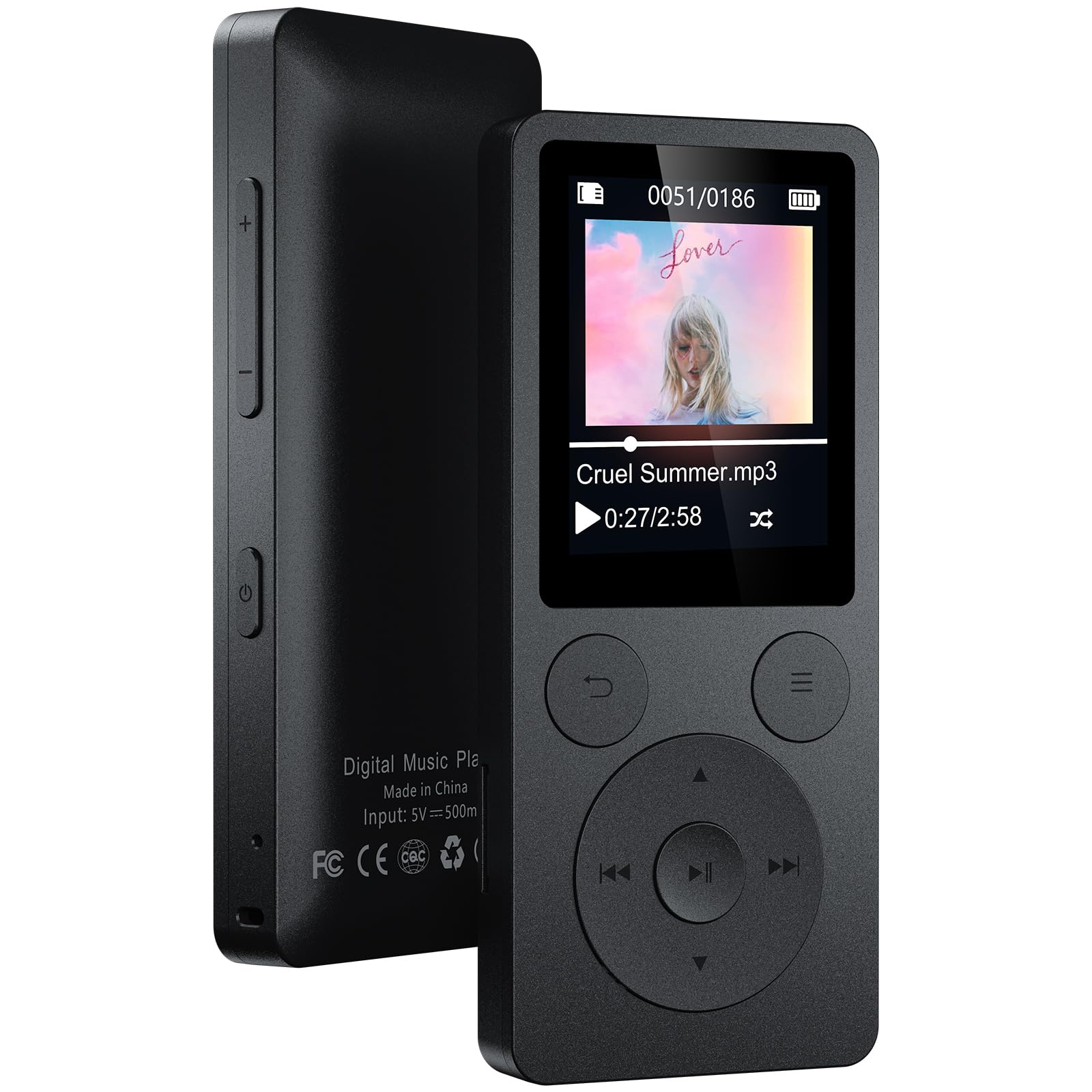 64GB MP3 Player with Bluetooth 5.3 Auto Reconnect, MP3 Music Player with Speaker, 1.8" Screen & Physical Buttons, Voice Recorder, FM Radio, 40H Battery Life, No WiFi, Support 128GB microSD Card Black