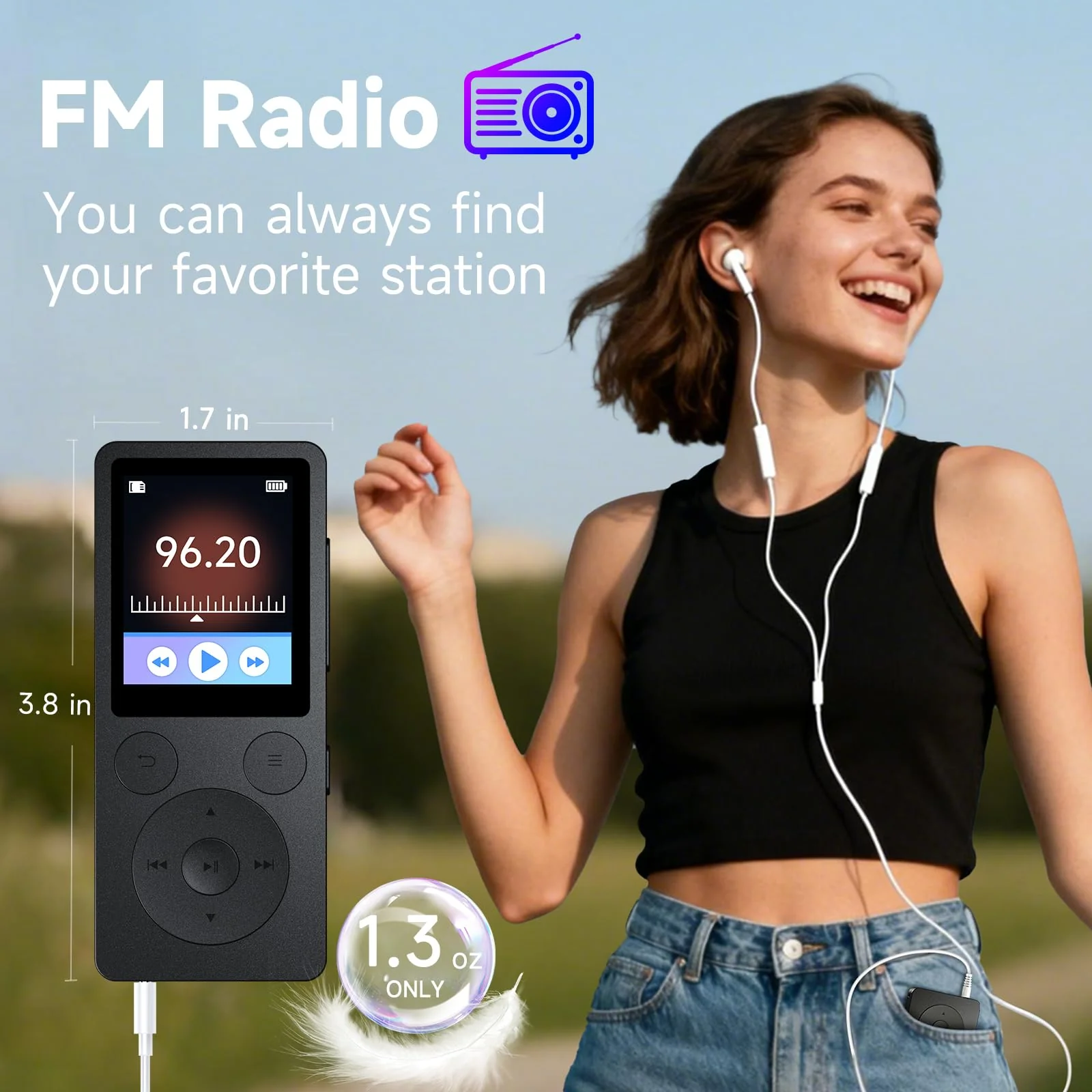 64GB MP3 Player with Bluetooth 5.3 Auto Reconnect, MP3 Music Player with Speaker, 1.8" Screen & Physical Buttons, Voice Recorder, FM Radio, 40H Battery Life, No WiFi, Support 128GB microSD Card Black - Image 6